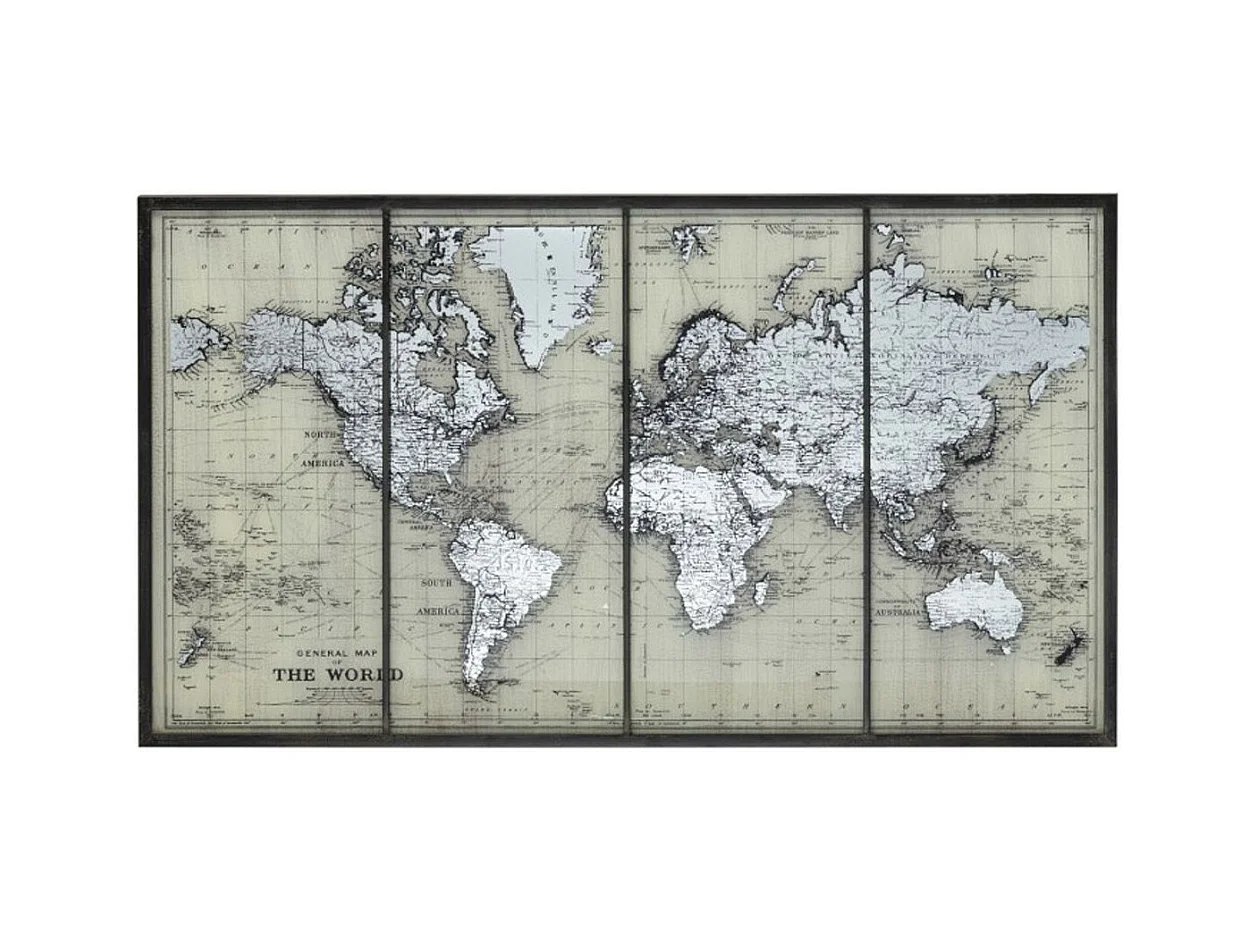 Tableau Déco en Verre "Mappemonde" 143cm Gris