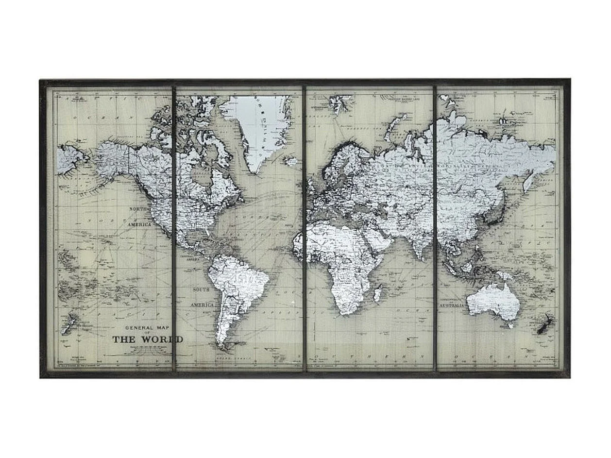 Tableau Déco en Verre "Mappemonde" 143cm Gris