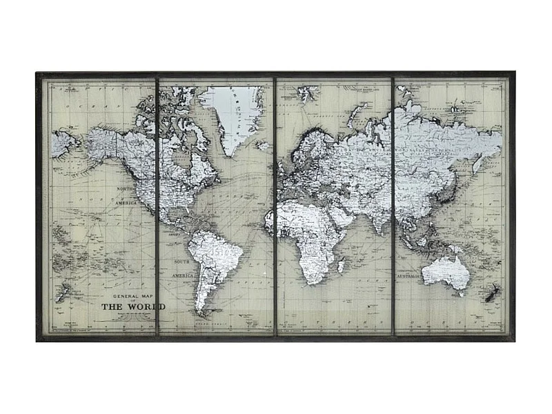 Tableau Déco en Verre "Mappemonde" 143cm Gris