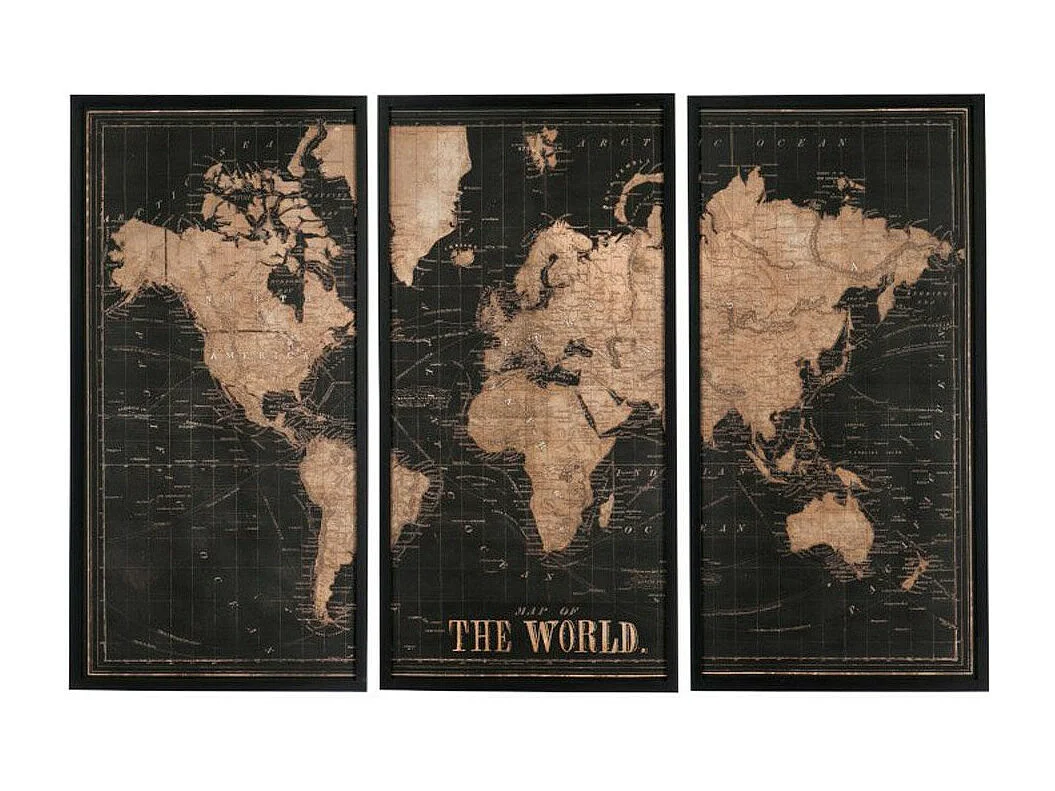 Lot de 3 Tableaux "Mappemonde" 181cm Noir
