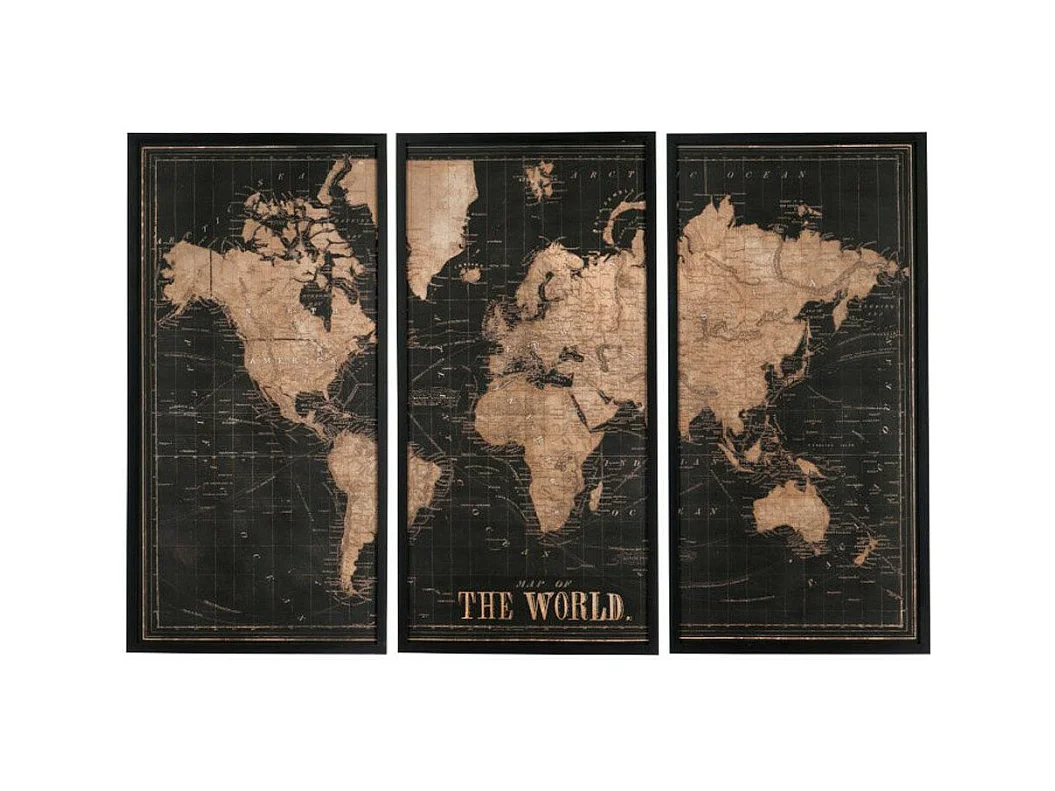 Lot de 3 Tableaux "Mappemonde" 181cm Noir