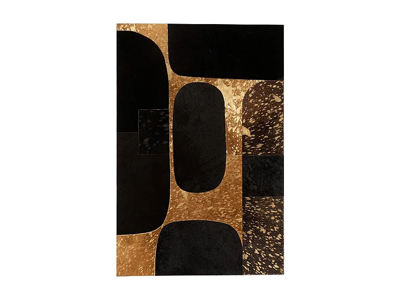 Tableau Déco en Cuir "Opalo II" 60x90cm Noir & Or