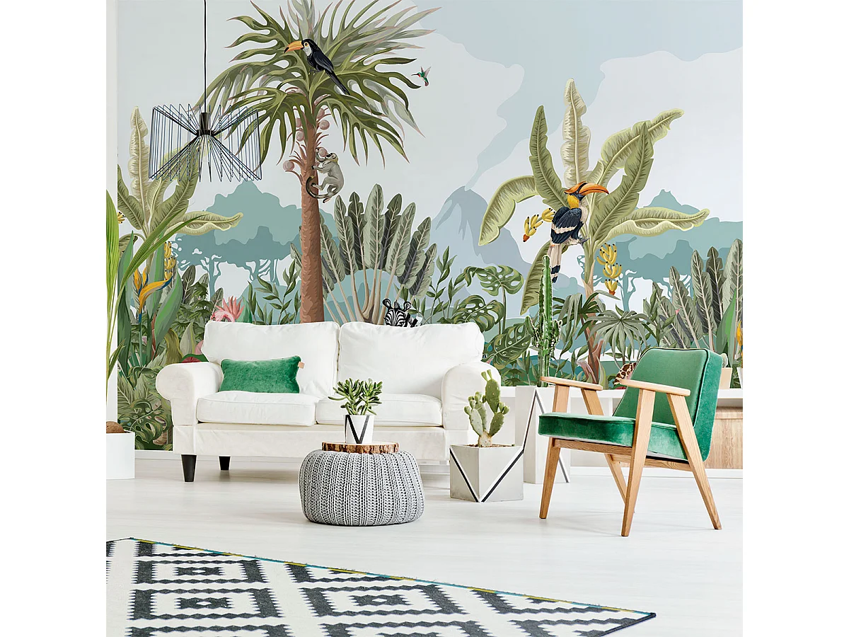 Papier peint panoramique jungle préencollé oasis tropical H 250 x L 360 cm