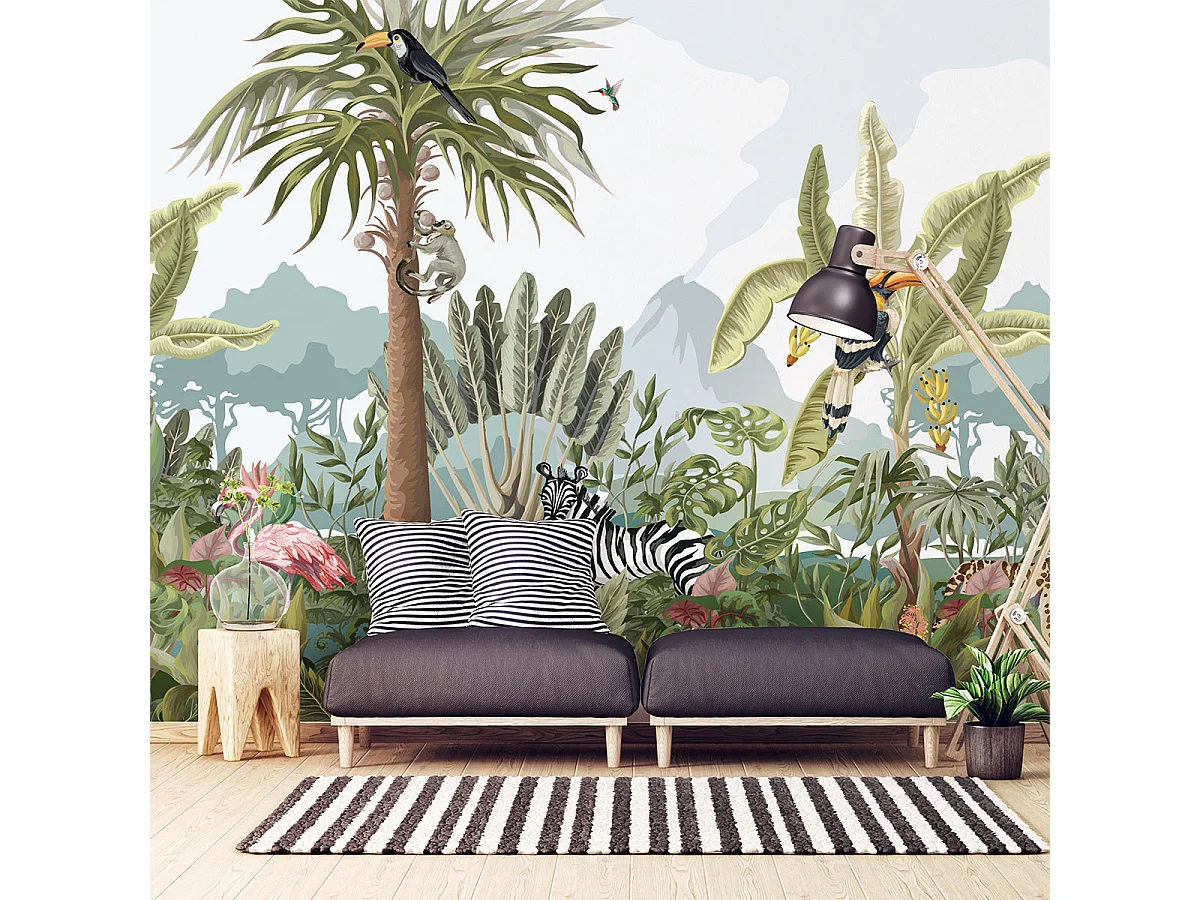 Papier peint panoramique jungle préencollé oasis tropical H 250 x L 360 cm