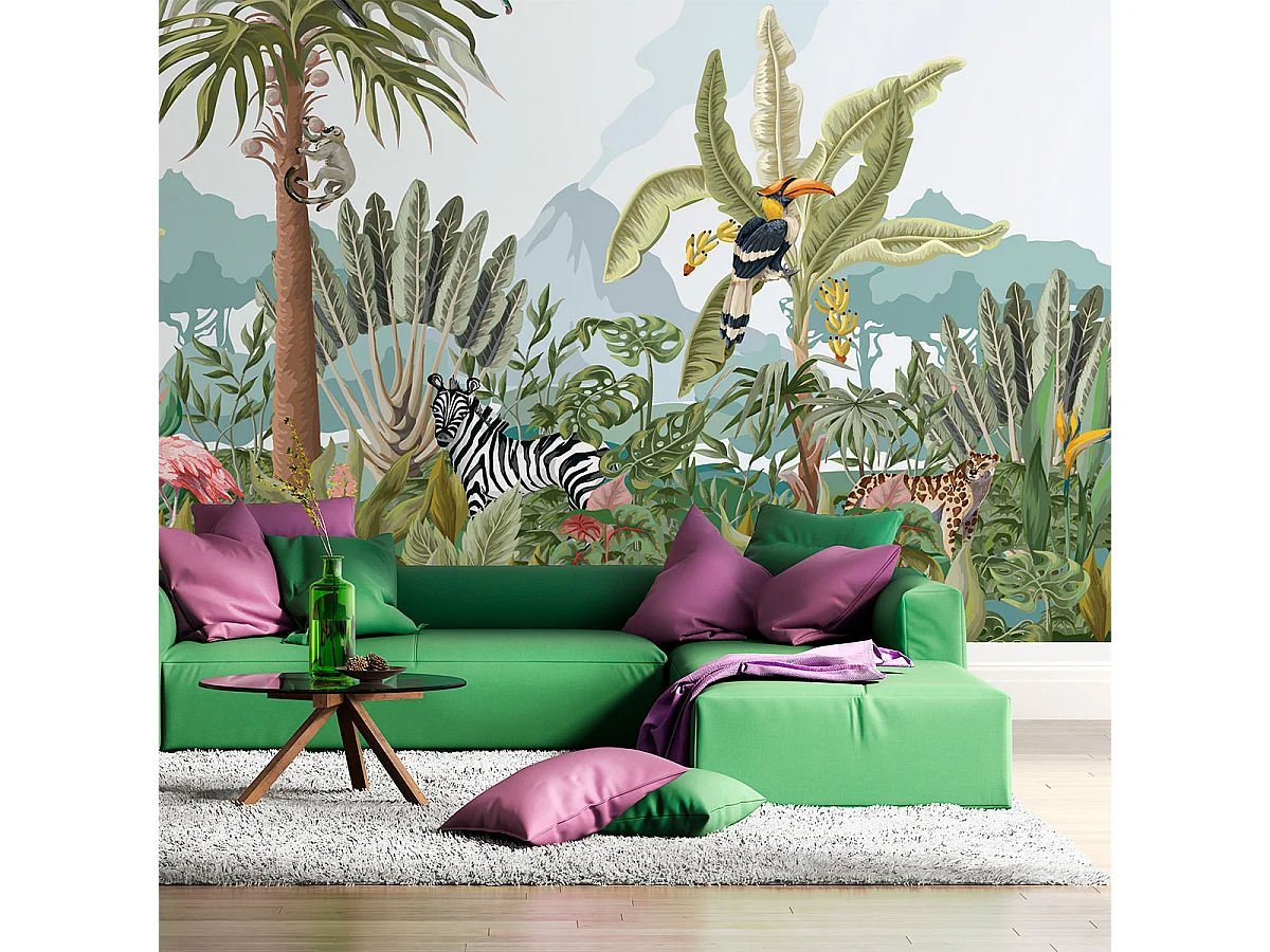 Papier peint panoramique jungle préencollé oasis tropical H 250 x L 360 cm
