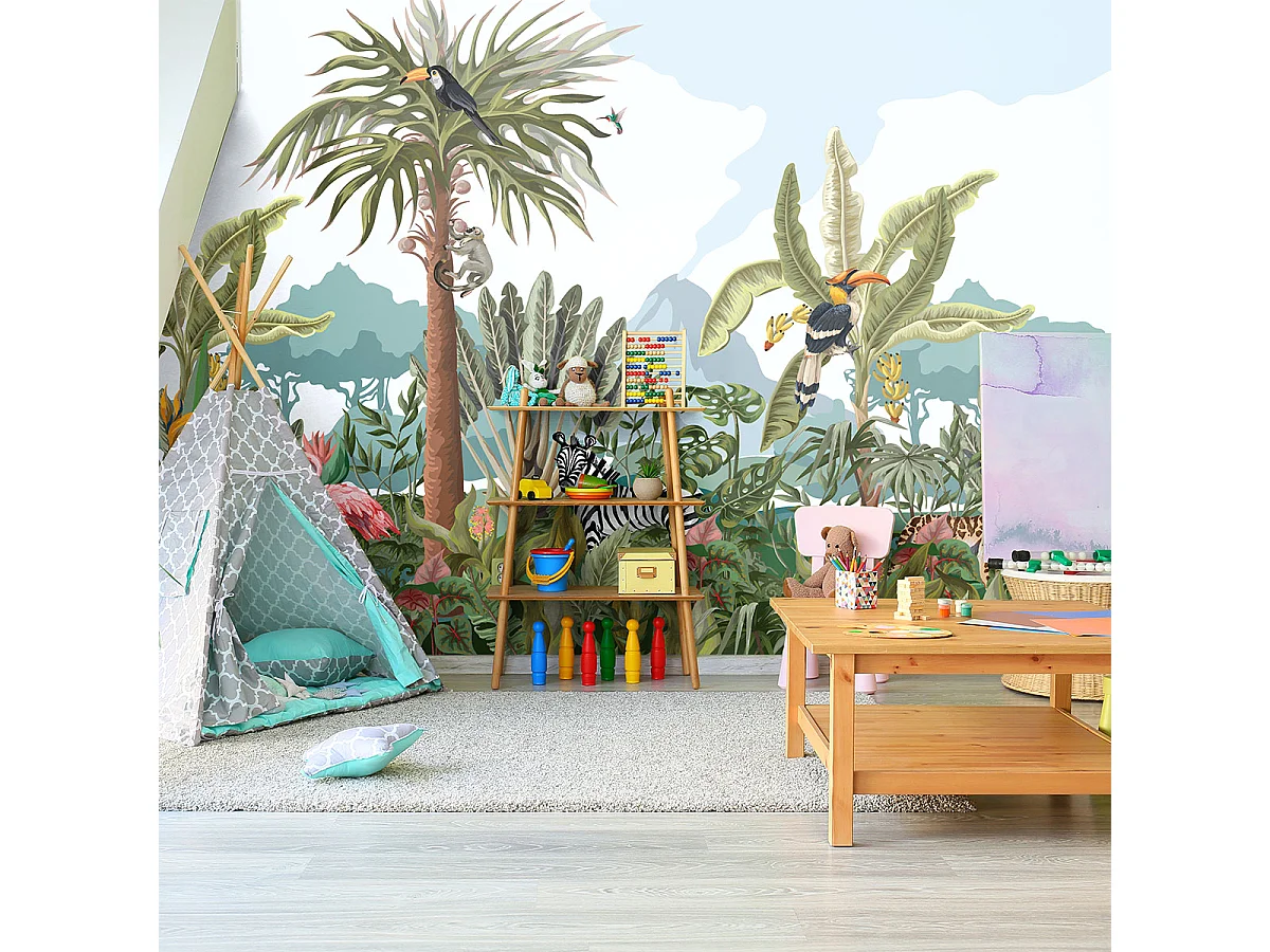 Papier peint panoramique jungle préencollé oasis tropical H 250 x L 360 cm