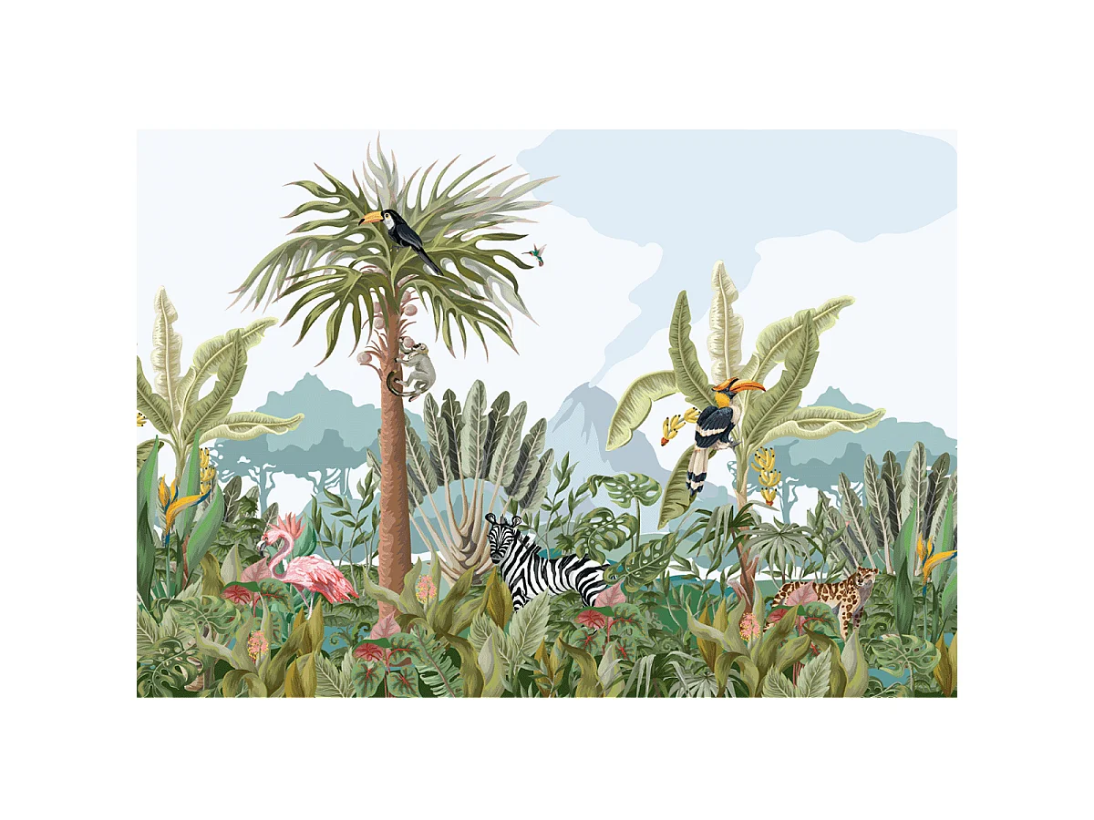 Papier peint panoramique jungle préencollé oasis tropical H 250 x L 360 cm