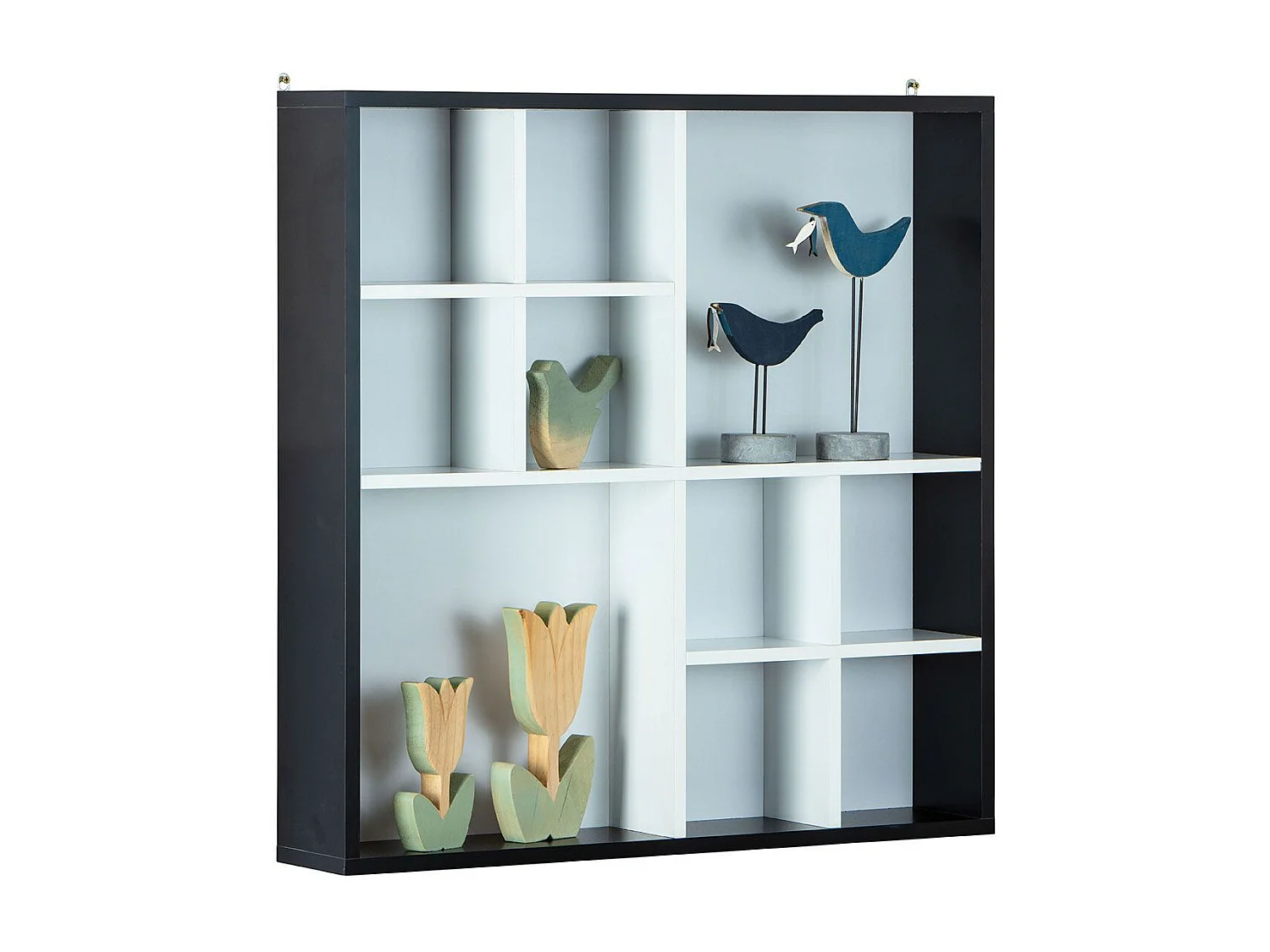 Étagère Murale 10 Compartiments "Bukan" 70cm Noir & Blanc