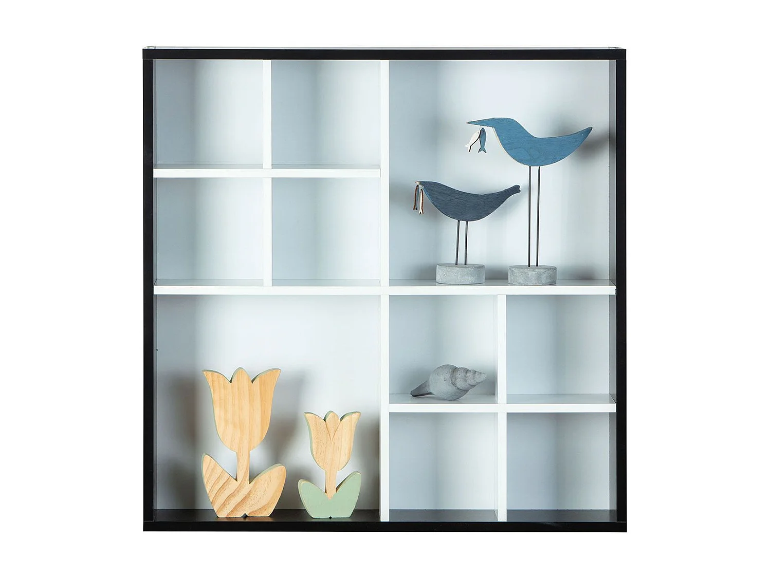 Étagère Murale 10 Compartiments "Bukan" 70cm Noir & Blanc