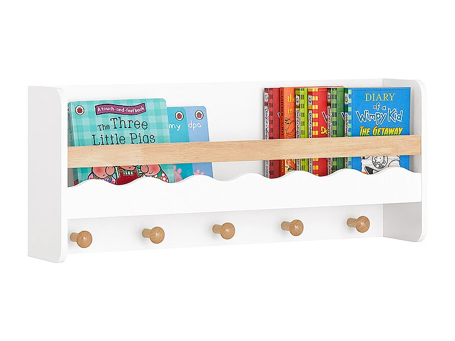 Librería Infantil de Pared Estantería para niños con 1 Estante y 5 Ganchos 73 x 15 x 30 cm KMB78-W SoBuy ES