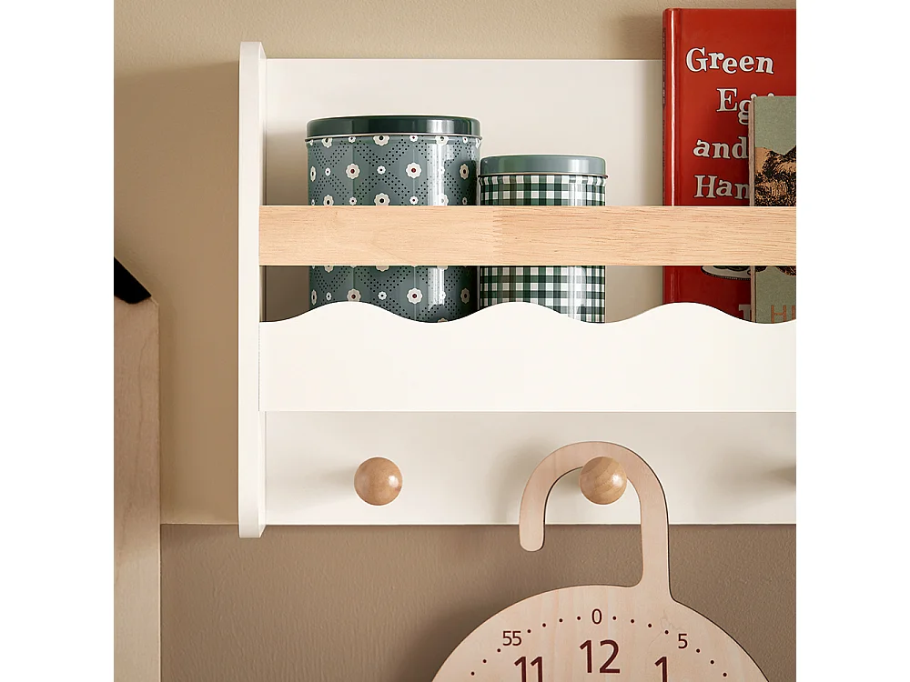 Librería Infantil de Pared Estantería para niños con 1 Estante y 5 Ganchos 73 x 15 x 30 cm KMB78-W SoBuy ES