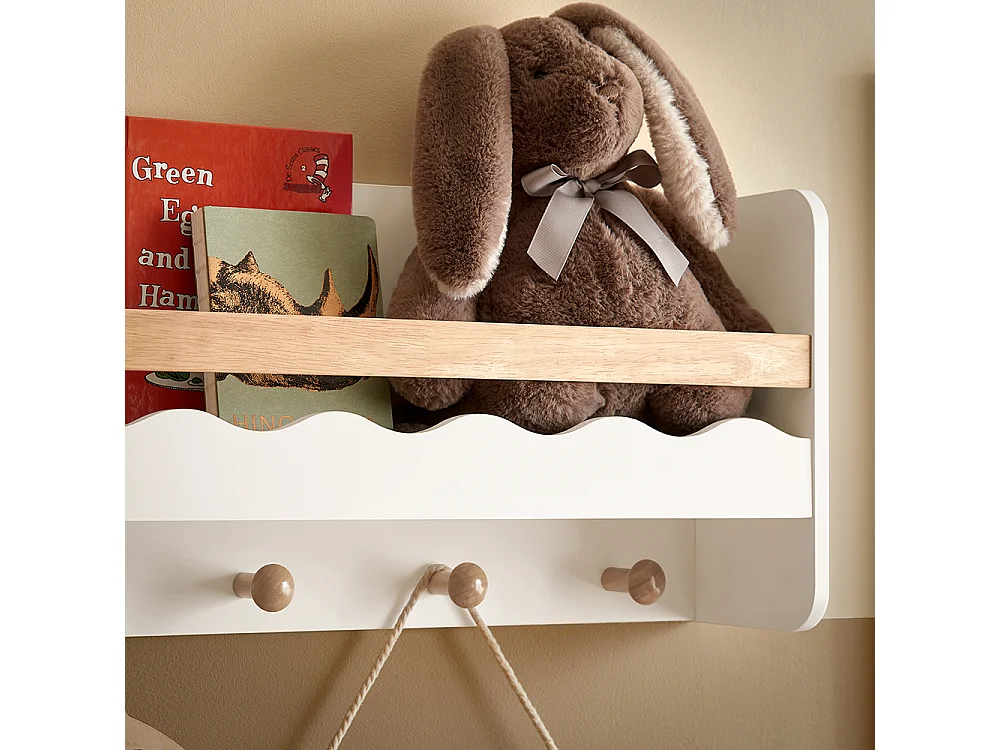 Librería Infantil de Pared Estantería para niños con 1 Estante y 5 Ganchos 73 x 15 x 30 cm KMB78-W SoBuy ES