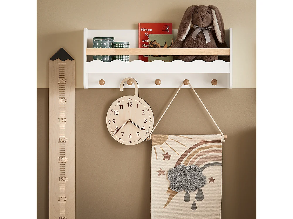 Librería Infantil de Pared Estantería para niños con 1 Estante y 5 Ganchos 73 x 15 x 30 cm KMB78-W SoBuy ES