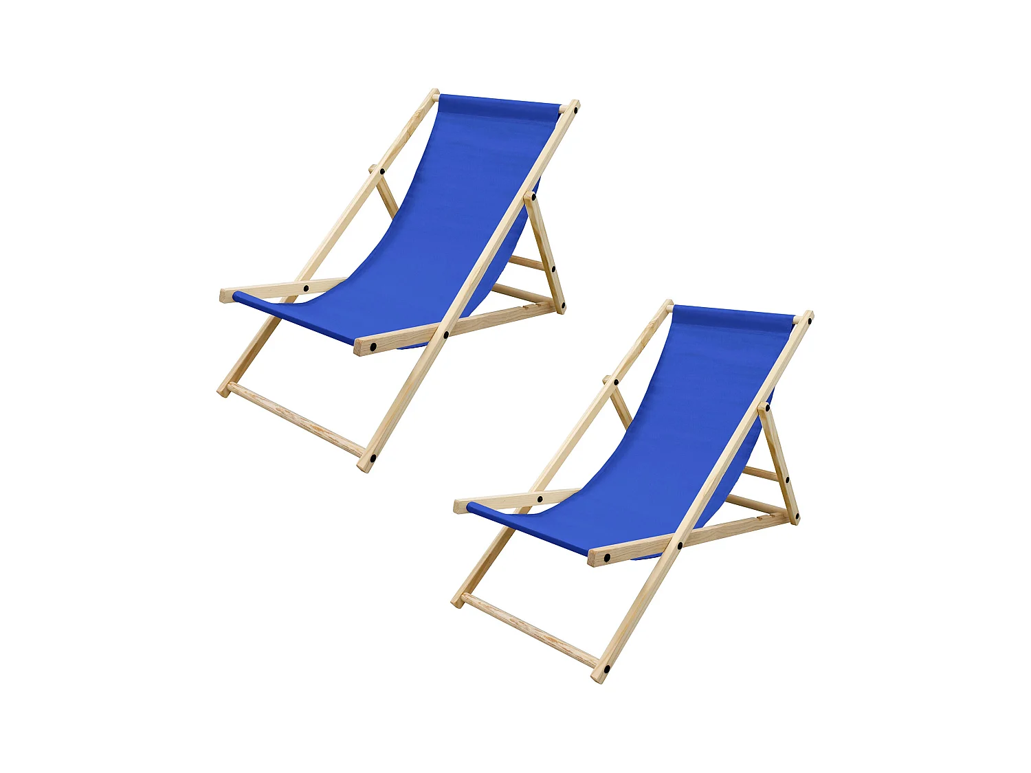 Set 2x Chaise longue de jardin pliable bleue en bois chiliennes 3 positions de couchage  jusqu'à 120 kg usage intérieur et extérieur balcon terrasse