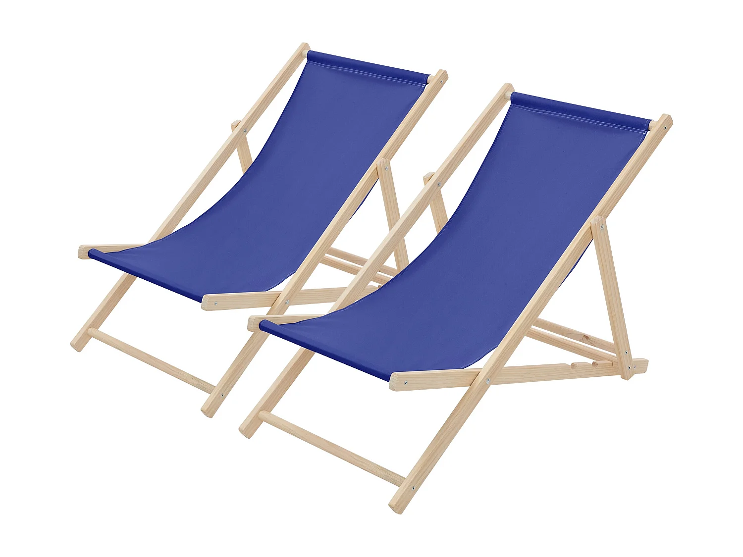 Set 2x Chaise longue de jardin pliable bleue en bois chiliennes 3 positions de couchage  jusqu'à 120 kg usage intérieur et extérieur balcon terrasse