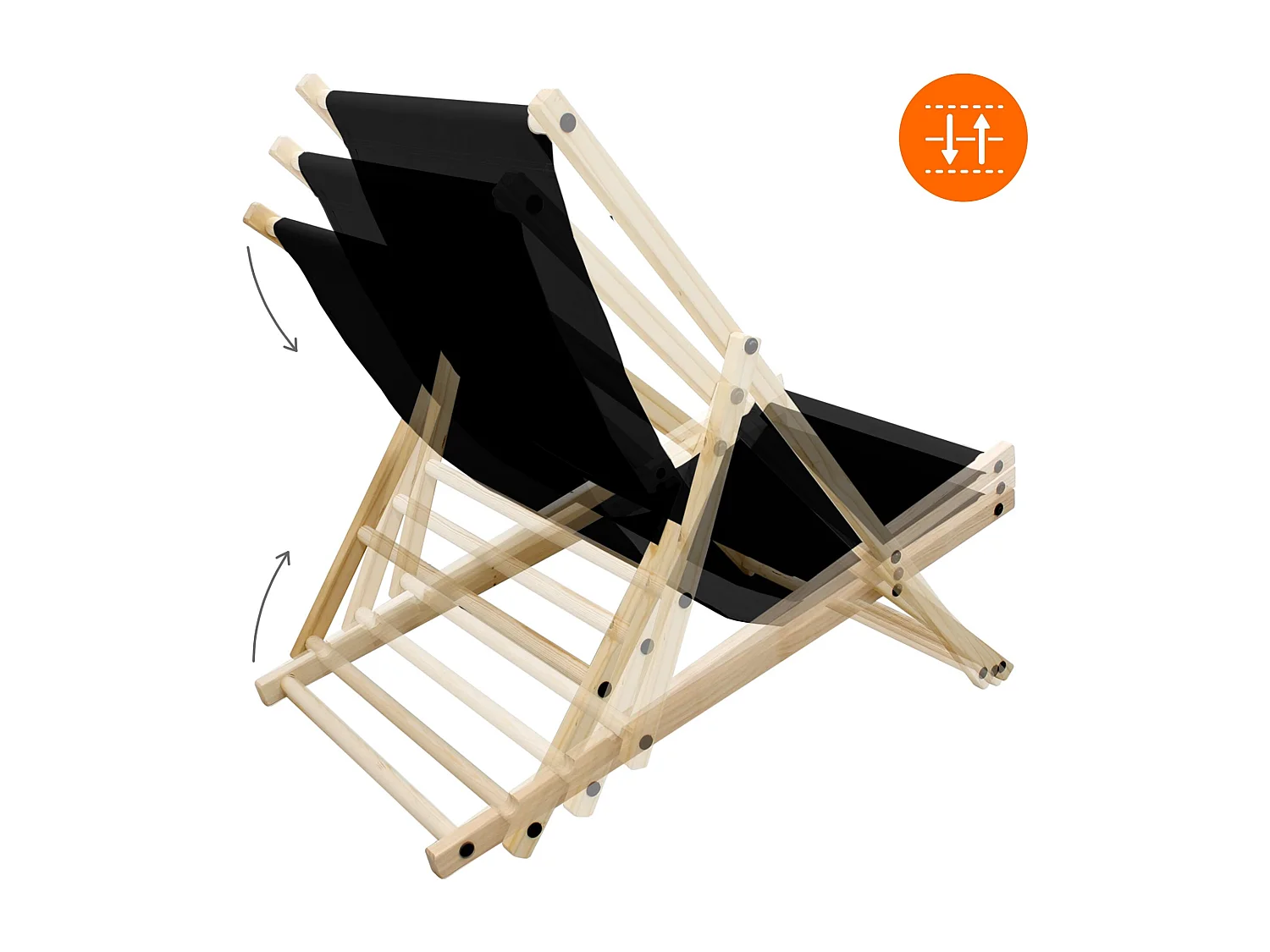 Chaise longue de jardin pliable noir en bois chilienne 3 positions de couchage  jusqu'à 120 kg usage intérieur et extérieur balcon terrasse patio