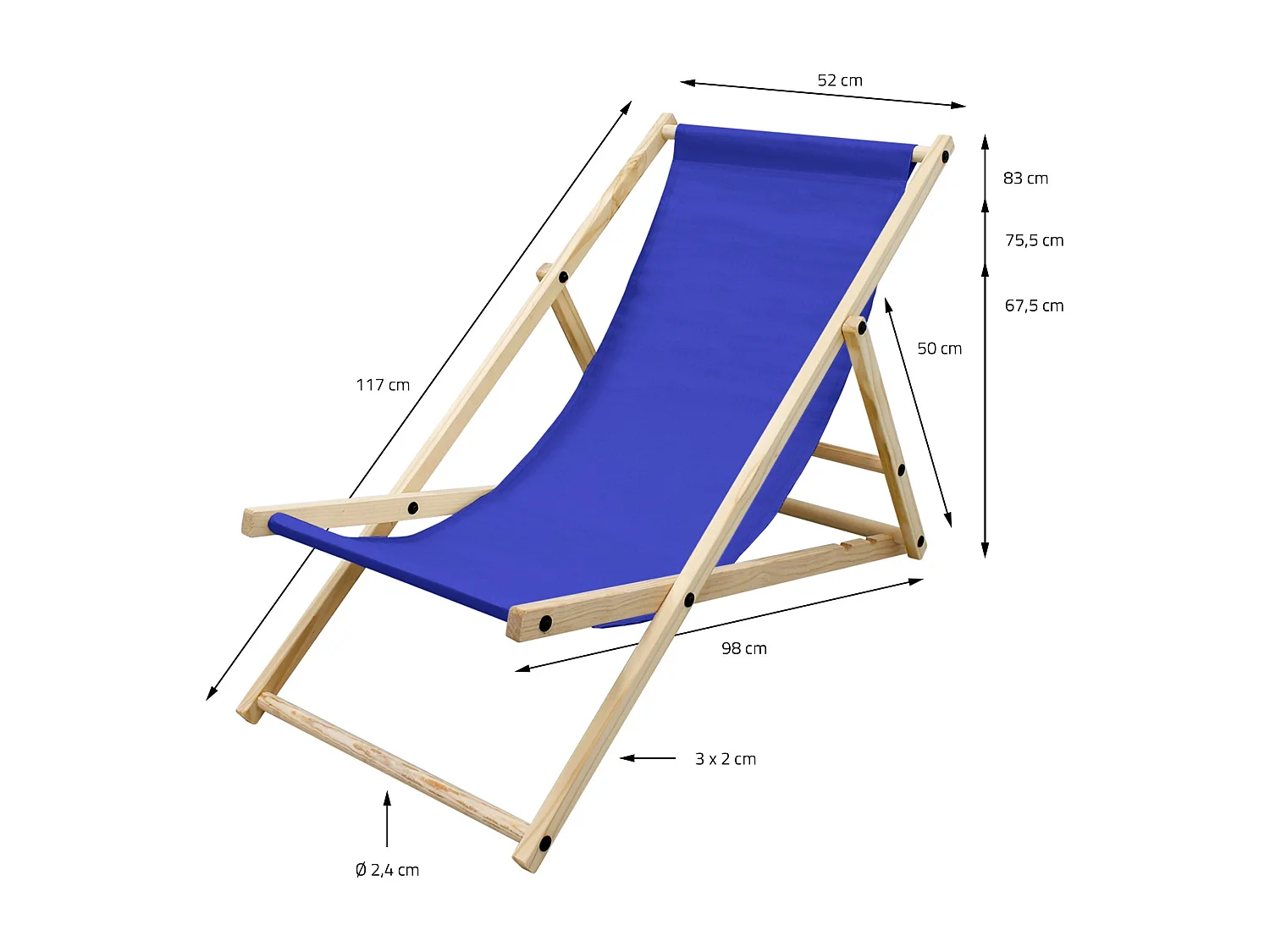ECD Germany Sedia a sdraio pieghevole in legno e tessuto blu scuro, regolabile 3 posizioni, lettino prendisole fino a 120 kg, esterni/interni