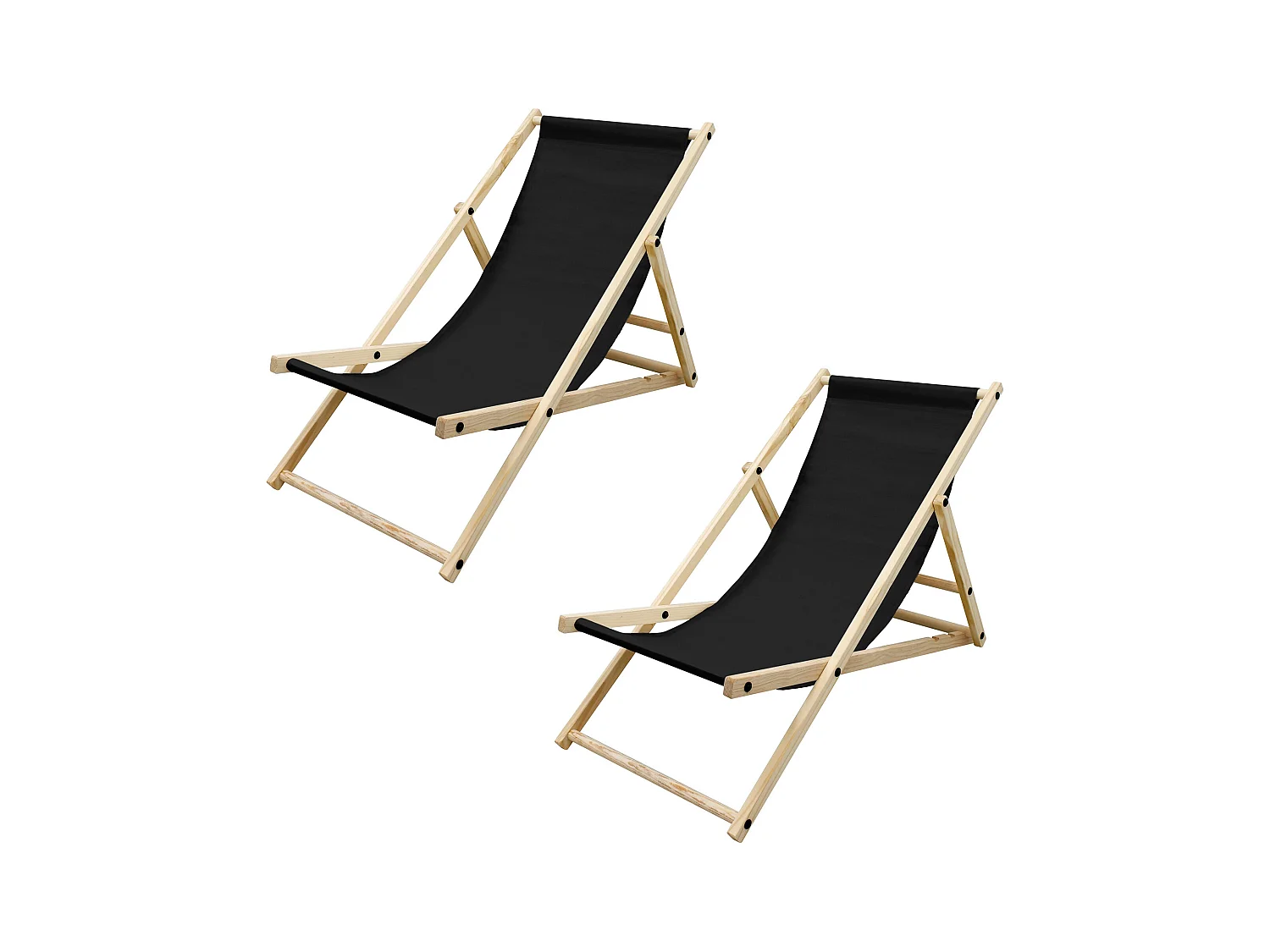 Set 2x Chaise longue de jardin pliable noir en bois chiliennes 3 positions de couchage  jusqu'à 120 kg usage intérieur et extérieur balcon terrasse