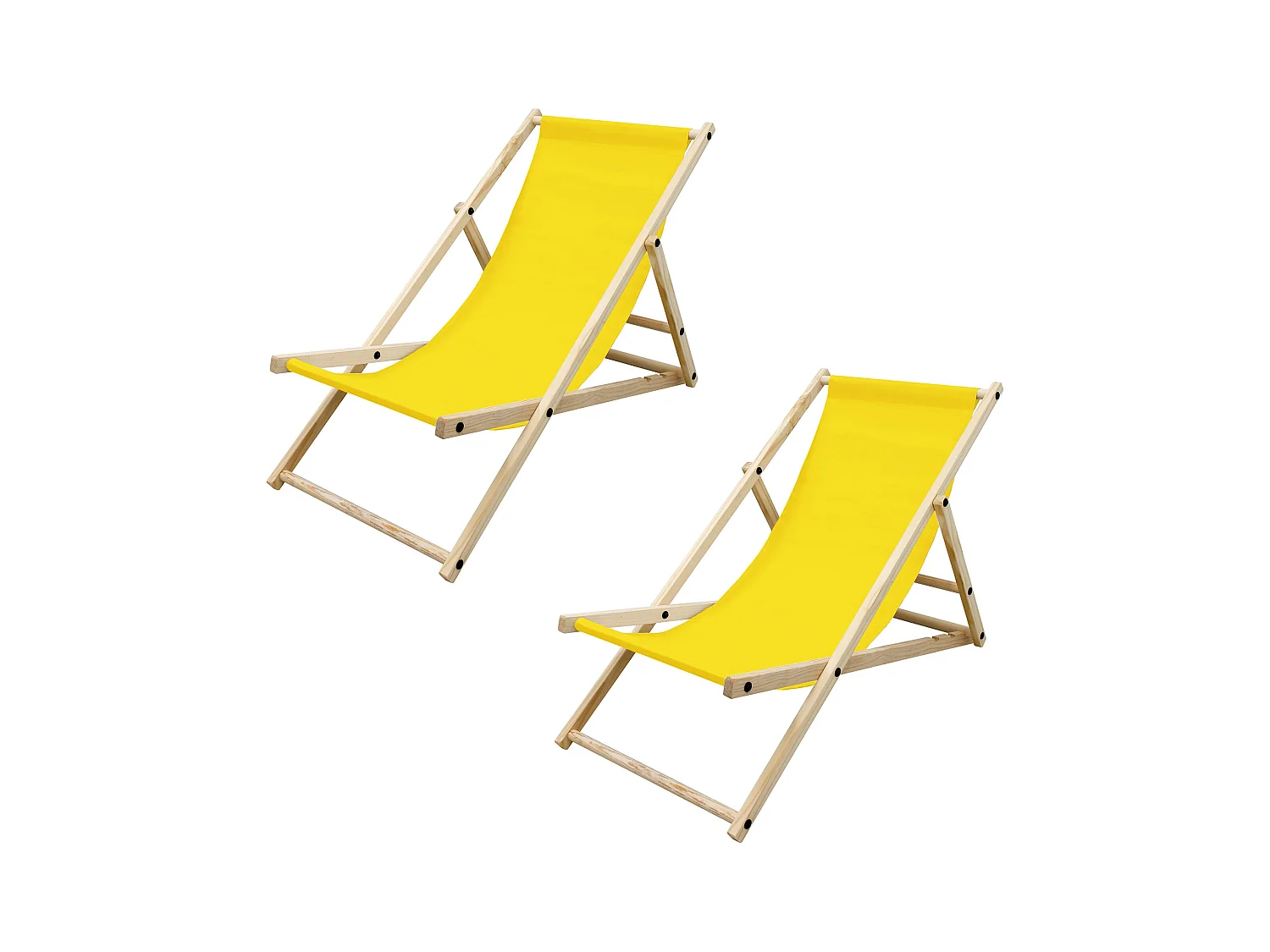 Set 2x Chaise longue de jardin pliable jaune en bois chiliennes 3 positions de couchage  jusqu'à 120 kg usage intérieur et extérieur balcon terrasse