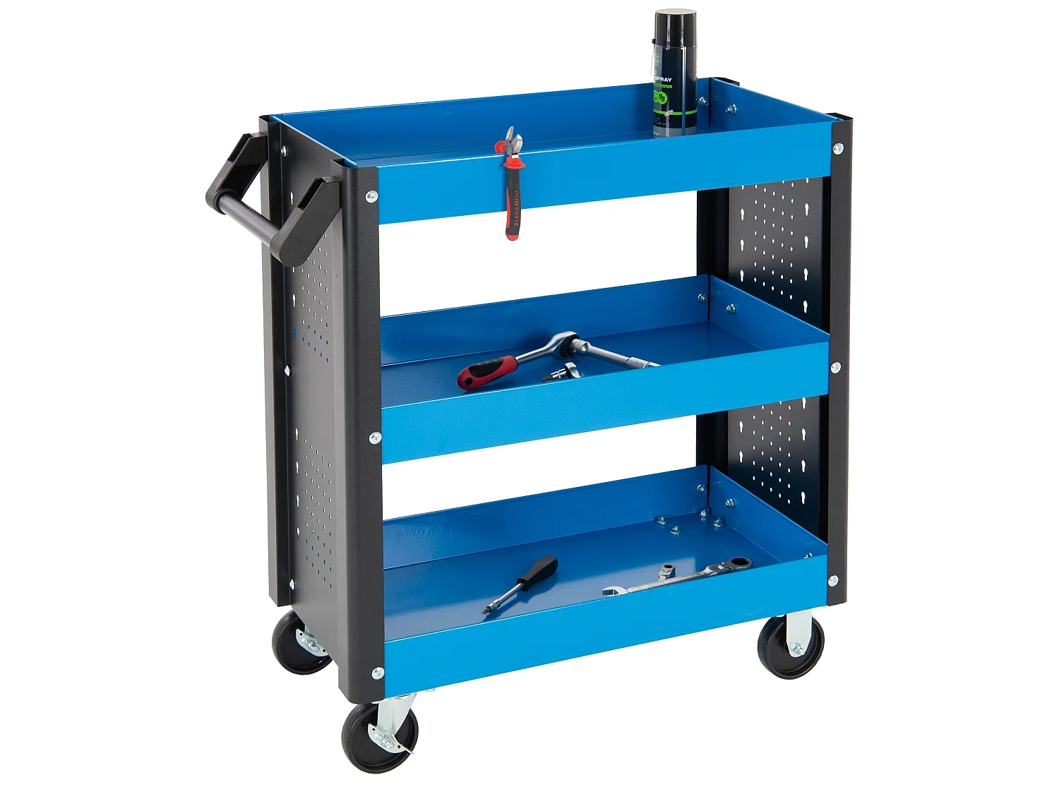 Carrello da officina in metallo con 3 ripiani portautensili mobile per garage