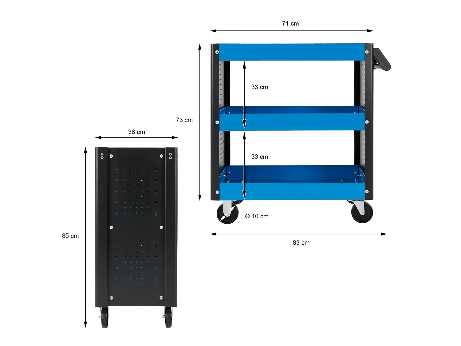 Carrello da officina in metallo con 3 ripiani portautensili mobile per garage