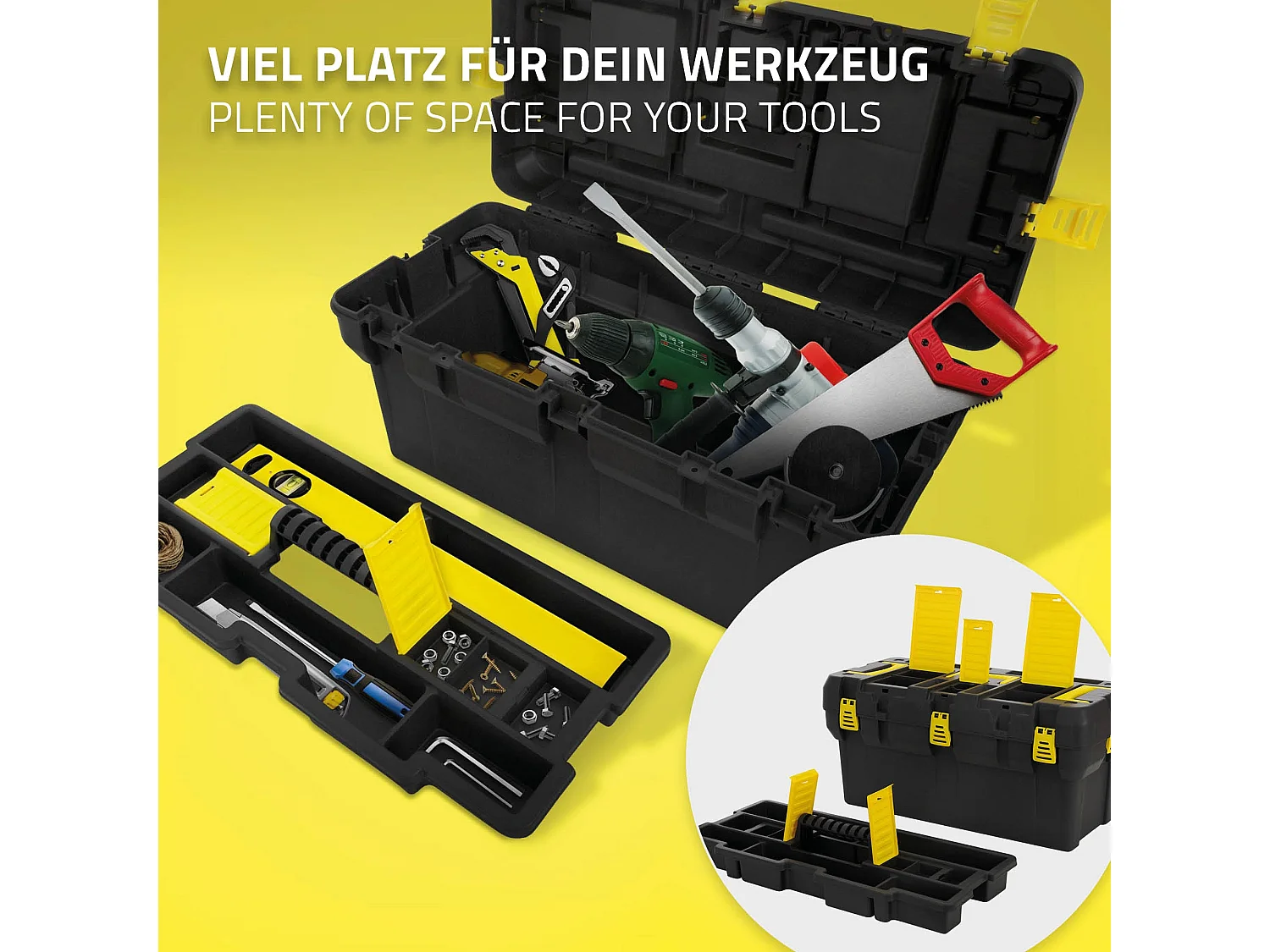 Caisse à outils vide en plastique compartiment intermédiaire mobile 65x31x32 cm