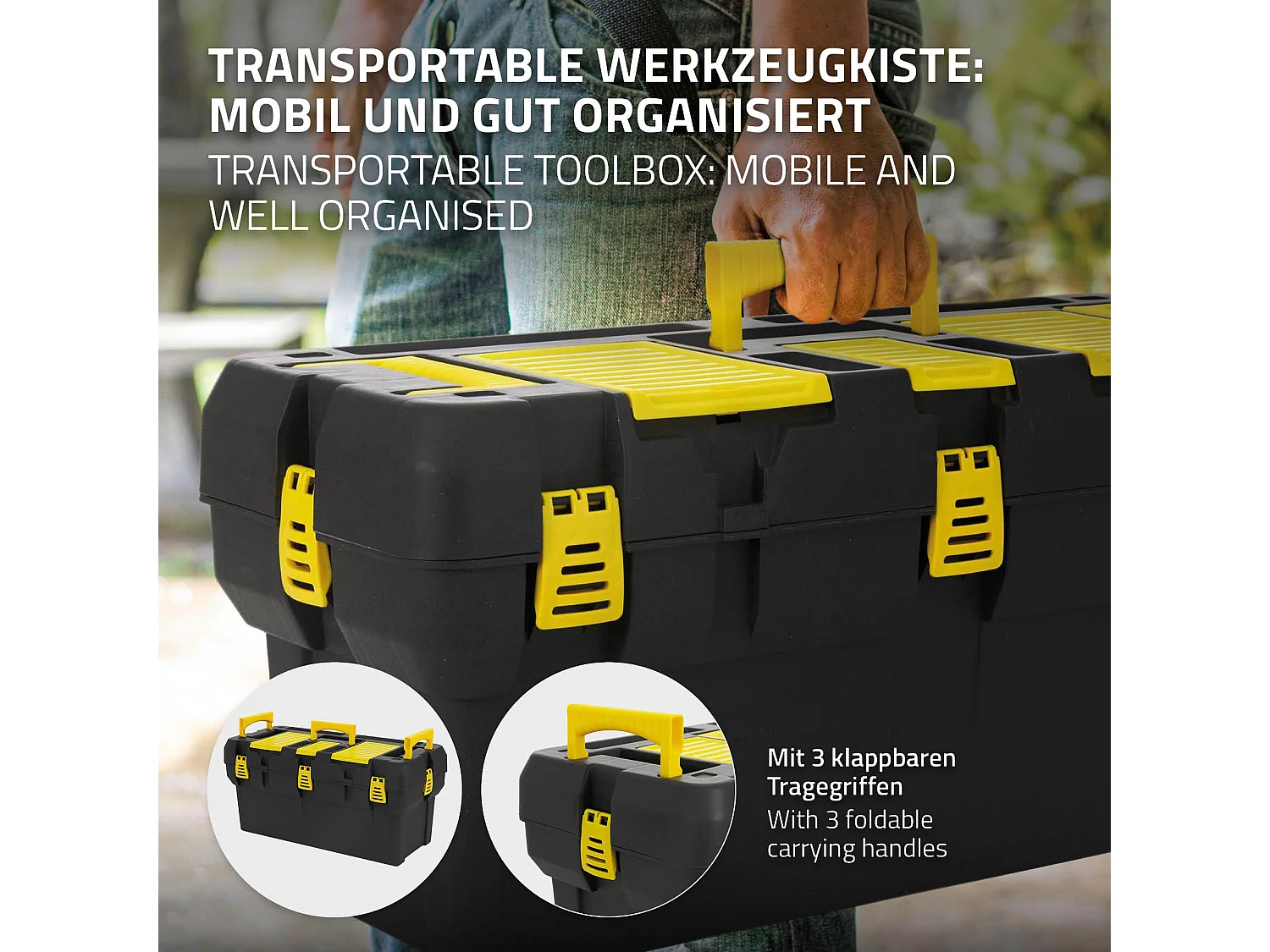 Caisse à outils vide en plastique compartiment intermédiaire mobile 65x31x32 cm