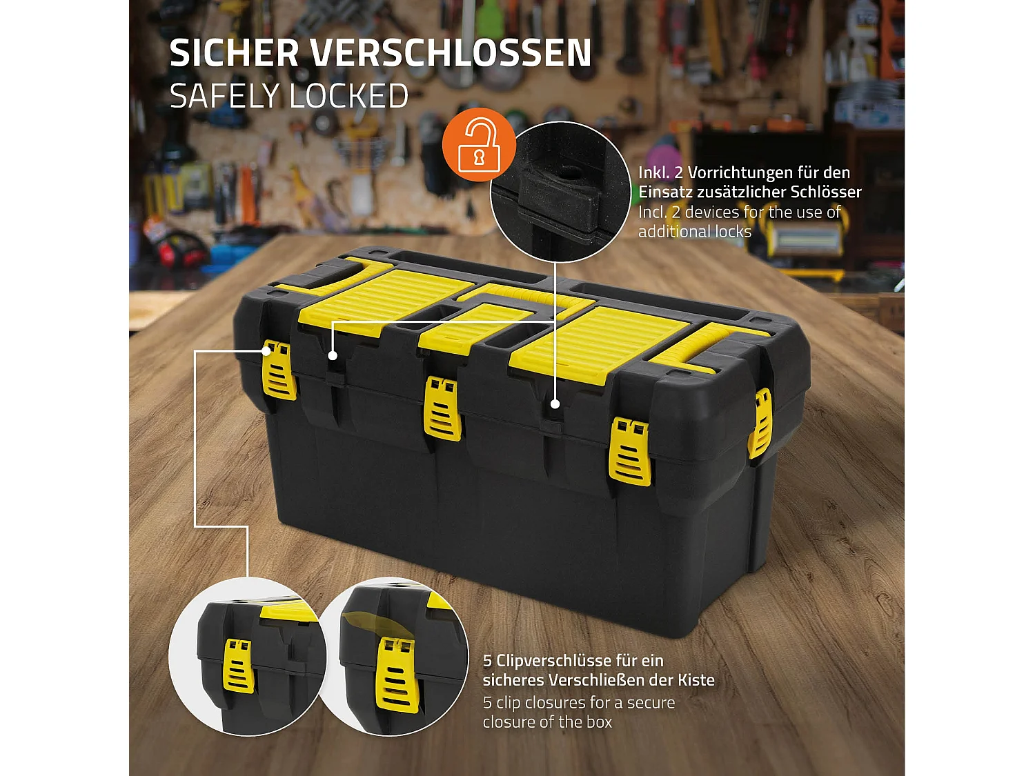 Caisse à outils vide en plastique compartiment intermédiaire mobile 65x31x32 cm