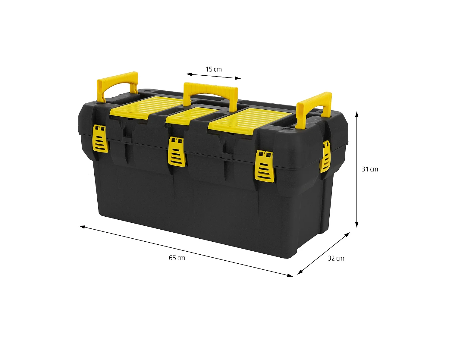 Caisse à outils vide en plastique compartiment intermédiaire mobile 65x31x32 cm