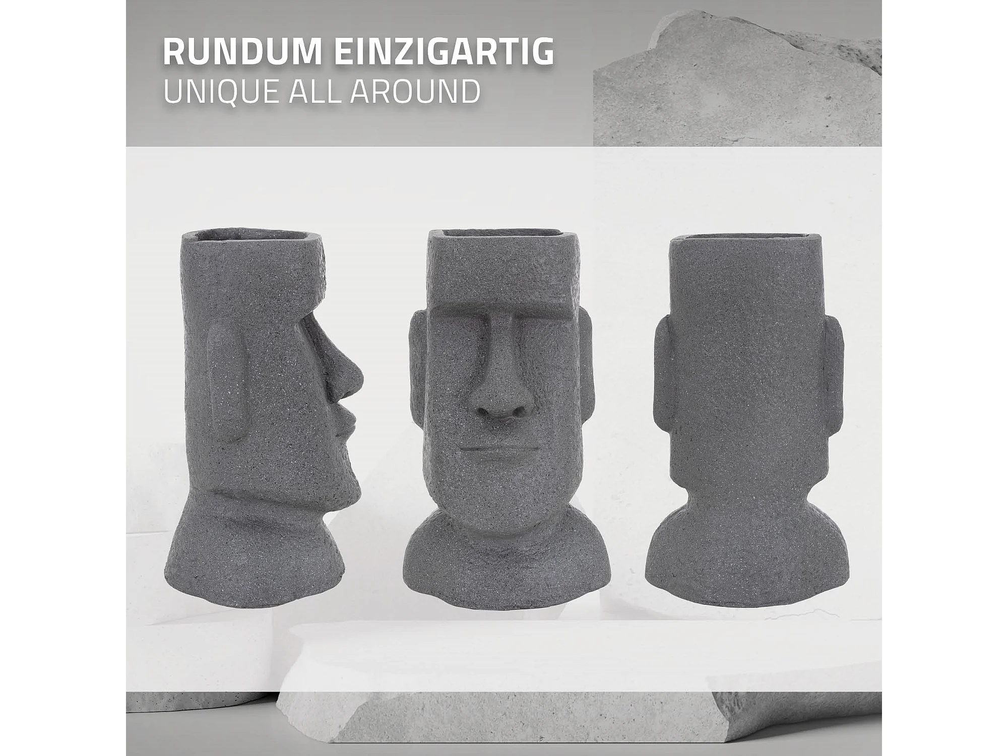 Fioriera Moai Isola Di Pasqua – Statua In Poliresina Grigia 23x23x43 Cm, Vaso Per Piante Grasse, Decorazione Da Interno/esterno