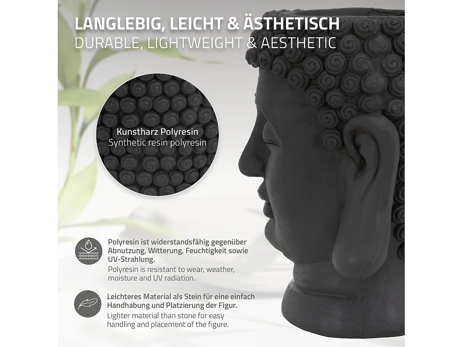 Pot de fleurs tête de Bouddha 23x23x44 cm case récipient pour fleurs anthracite