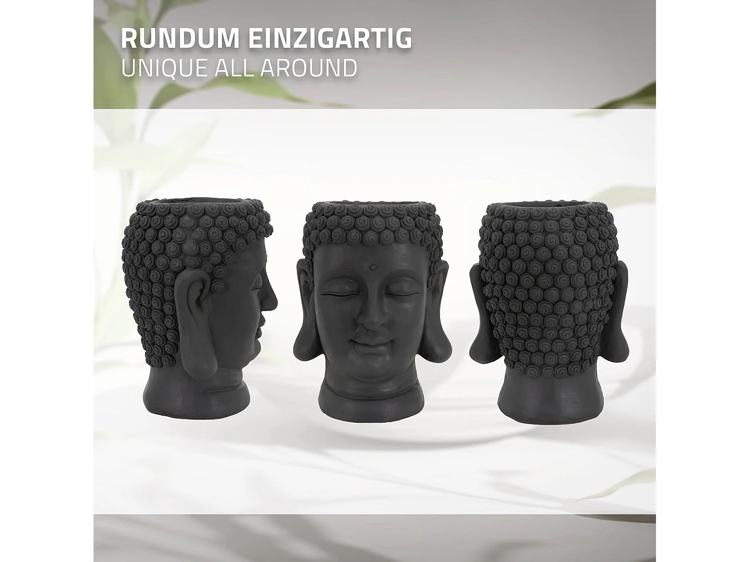 Pot de fleurs tête de Bouddha 23x23x44 cm case récipient pour fleurs anthracite