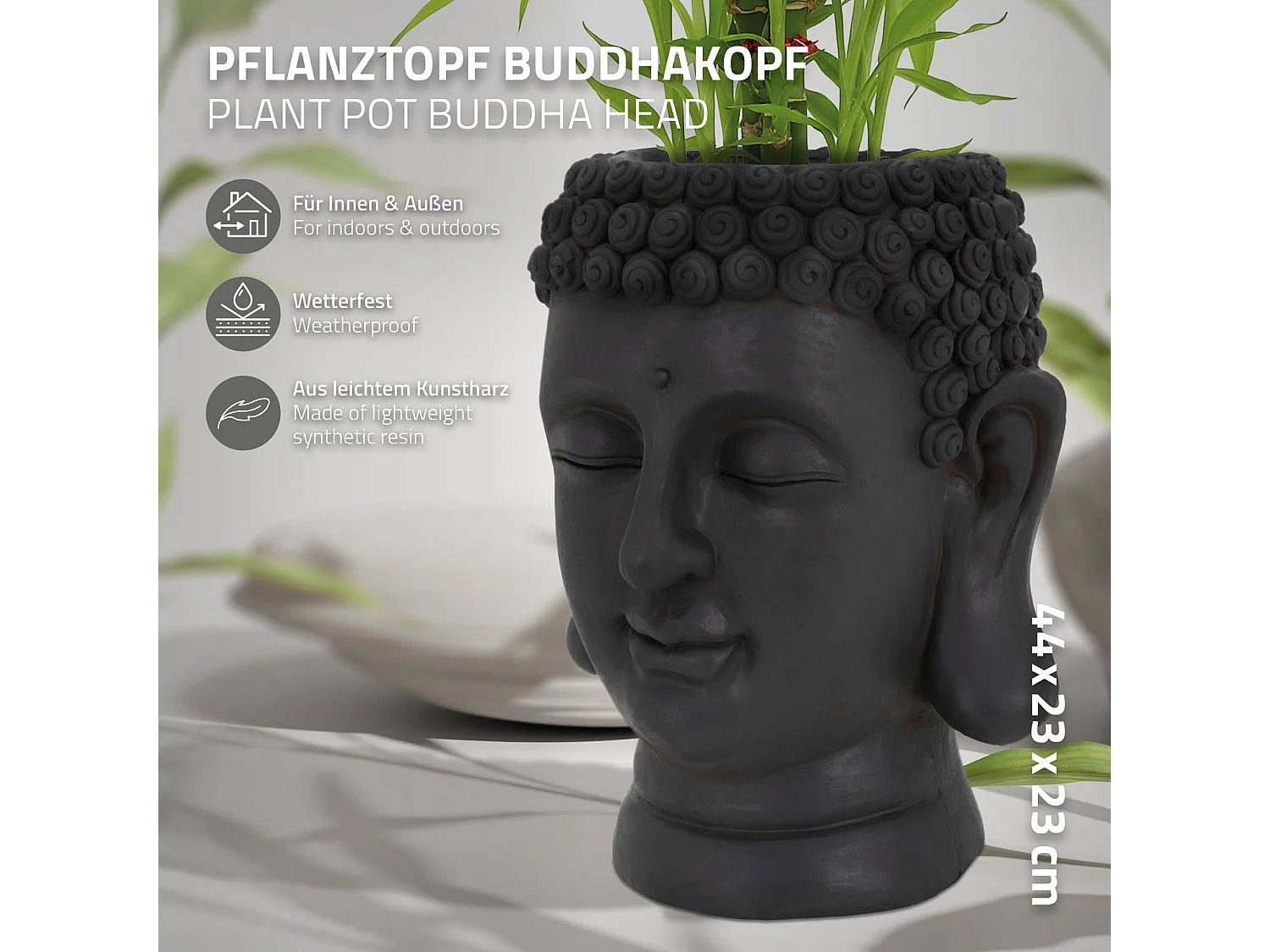 Figura decorativa maceta jarrón florero cabeza de Buda 23 x 23 x 44 cm jardinera