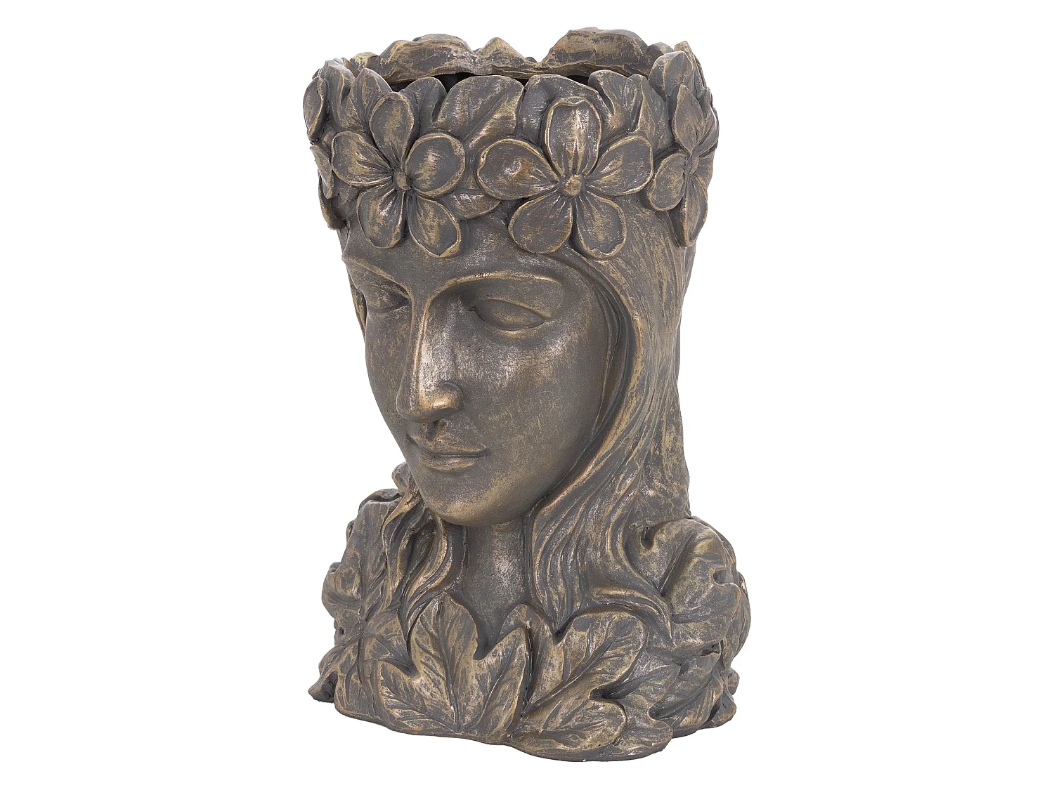 Statua testa dea fioriera scultura da giardino 21x16x32 cm in poliresina bronzo