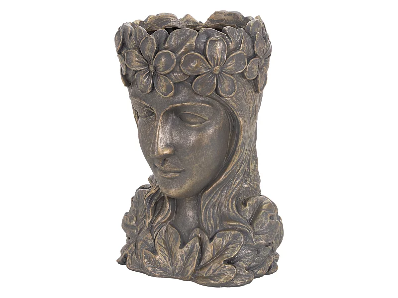 Pot de fleurs visage figure femme 21x16x32 cm vase récipient pour plantes bronze