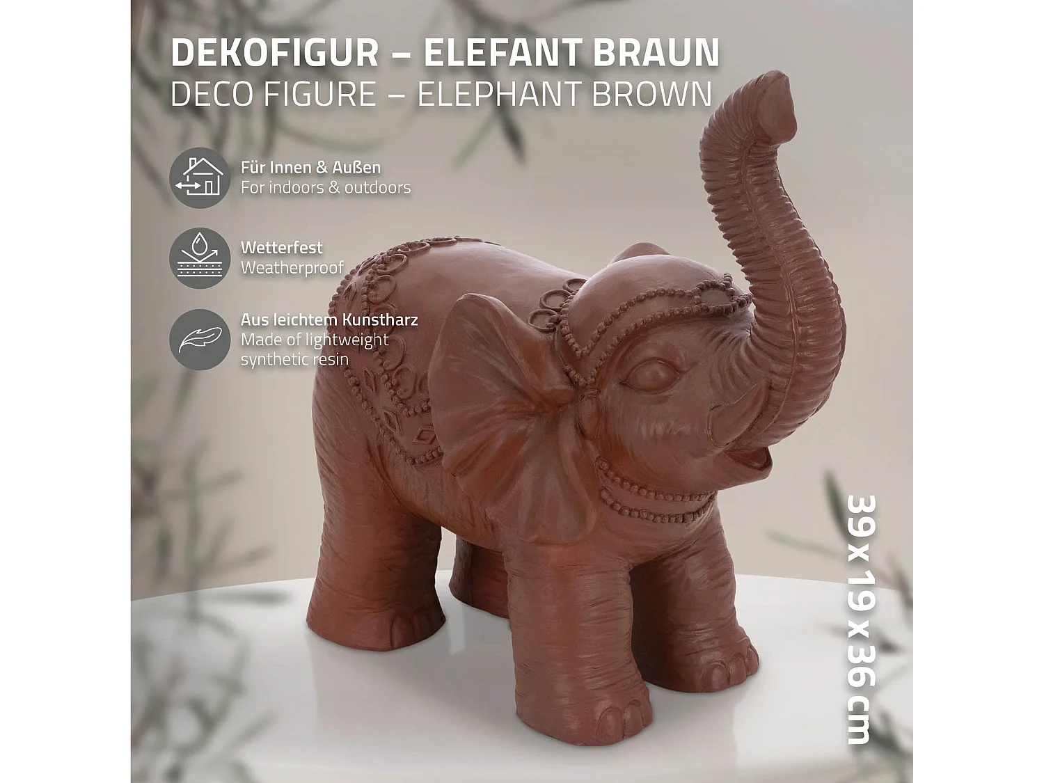 Statuetta decorativa a forma di elefante 36 x 19 x 39 cm marrone stile orientale