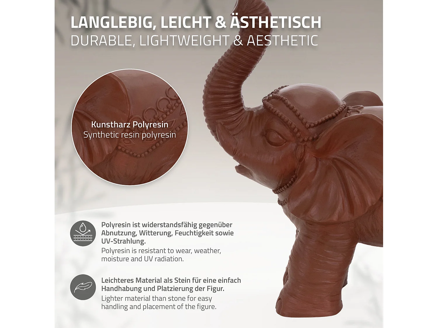 Figurine elephant marron 36x19x39 cm déco jardin MGO statuette antique orientale