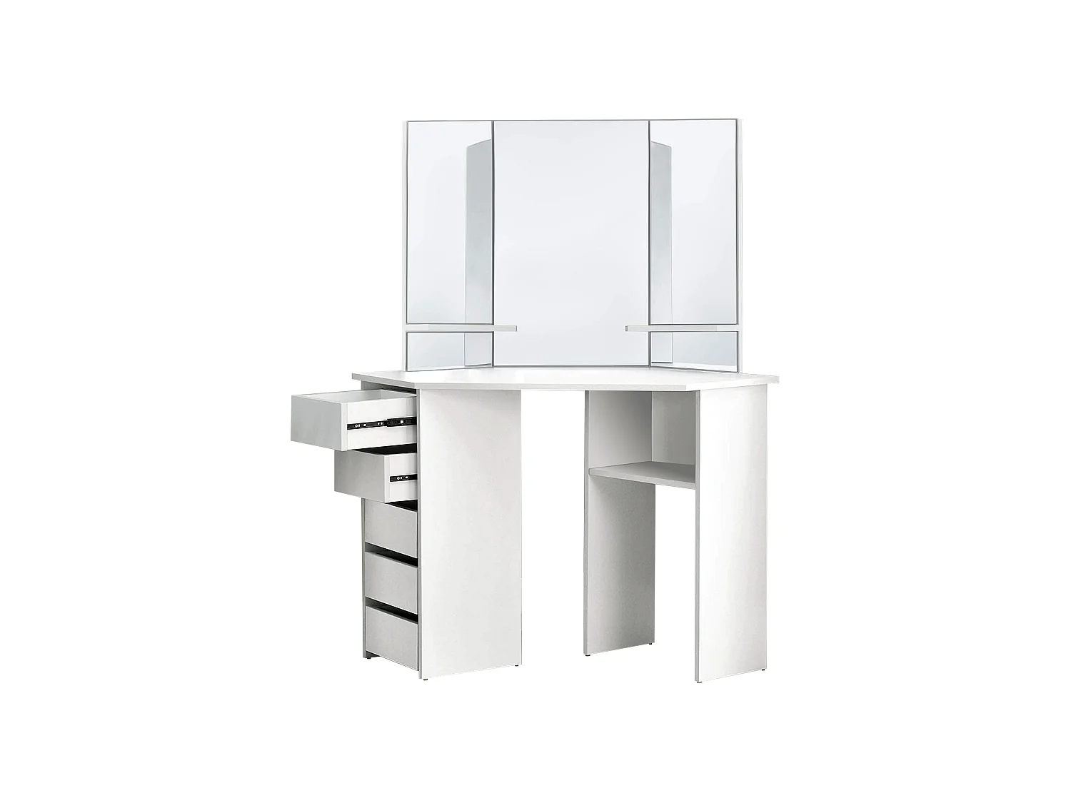 Table de coiffeuse maquillage blanc avec miroir tiroirs et étagères de stockage