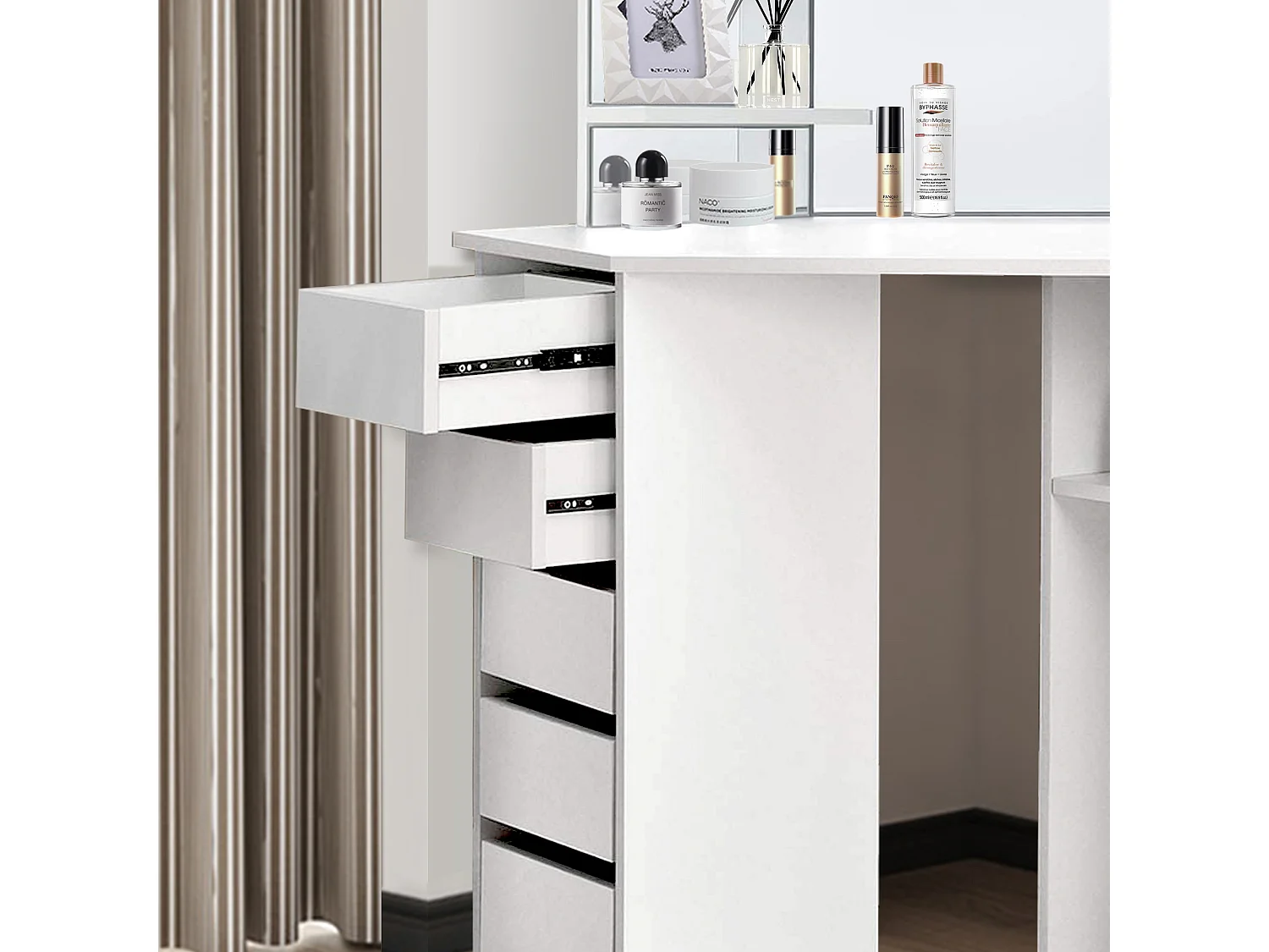 Tocador con espejo blanco mesa de maquillaje escritorio con cajones madera MDF