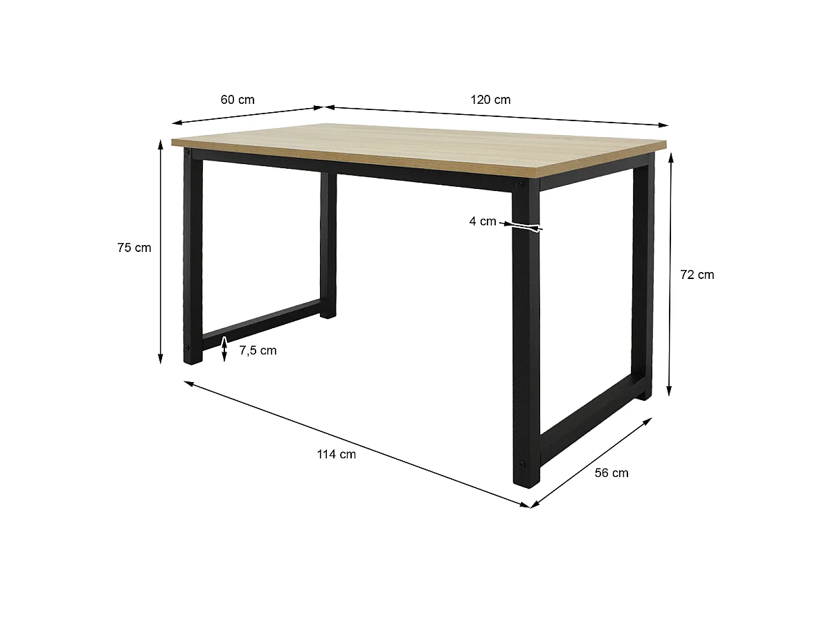 Table d'ordinateur bureau de travail MDF cadre en métal chêne noir 120 x 60 cm