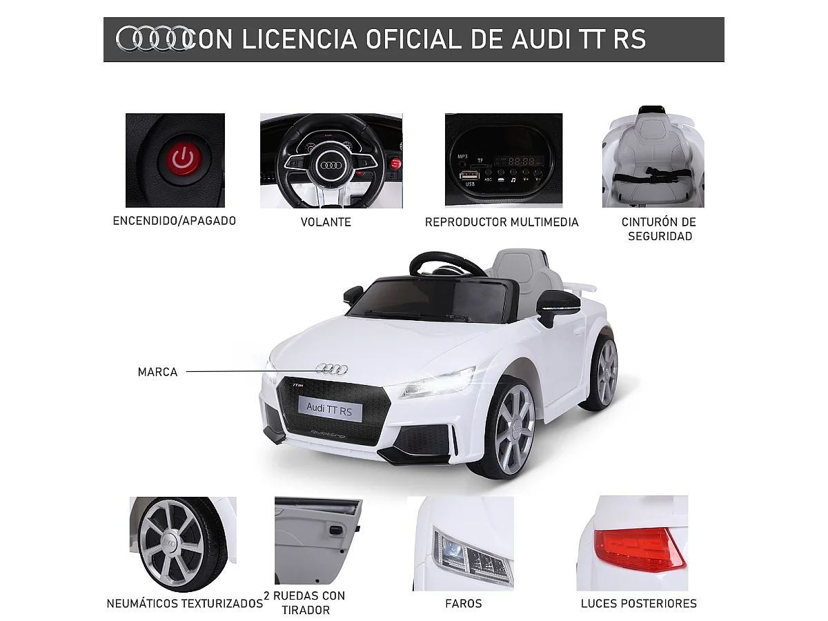 Coche eléctrico infantil blanco 102x60x44 cm HOMCOM