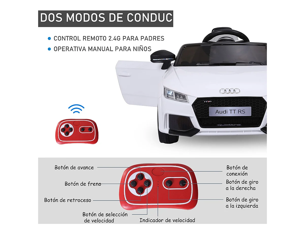 Coche eléctrico infantil blanco 102x60x44 cm HOMCOM