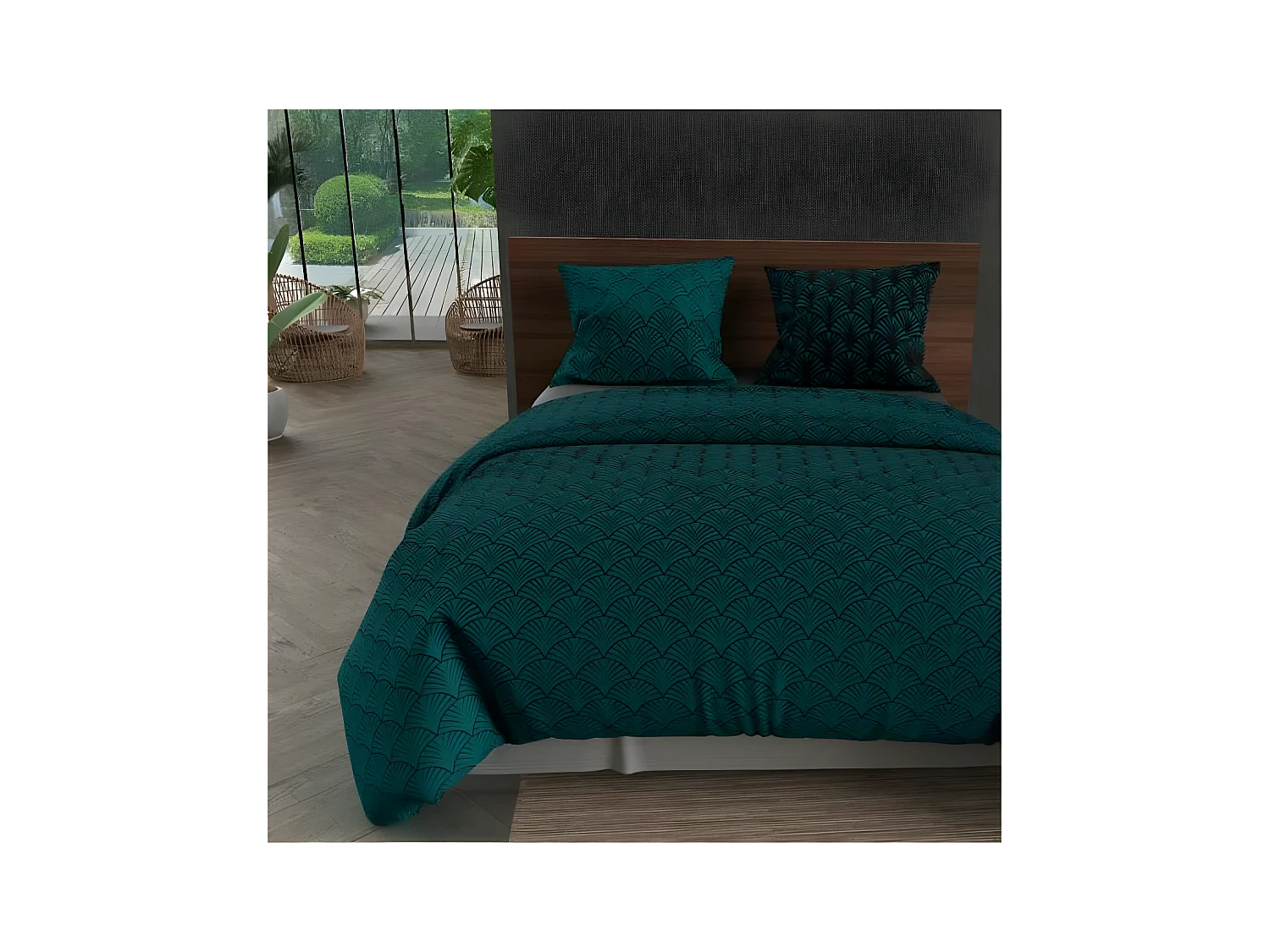 Parure housse de couette PAON - 240 x 220 cm - Microfibre - Bleu - SOLEIL D'OCRE