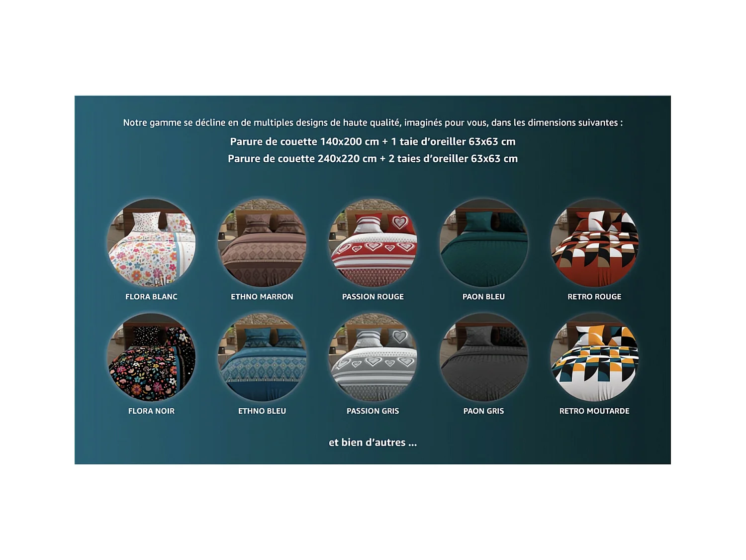 Parure housse de couette PAON - 240 x 220 cm - Microfibre - Bleu - SOLEIL D'OCRE