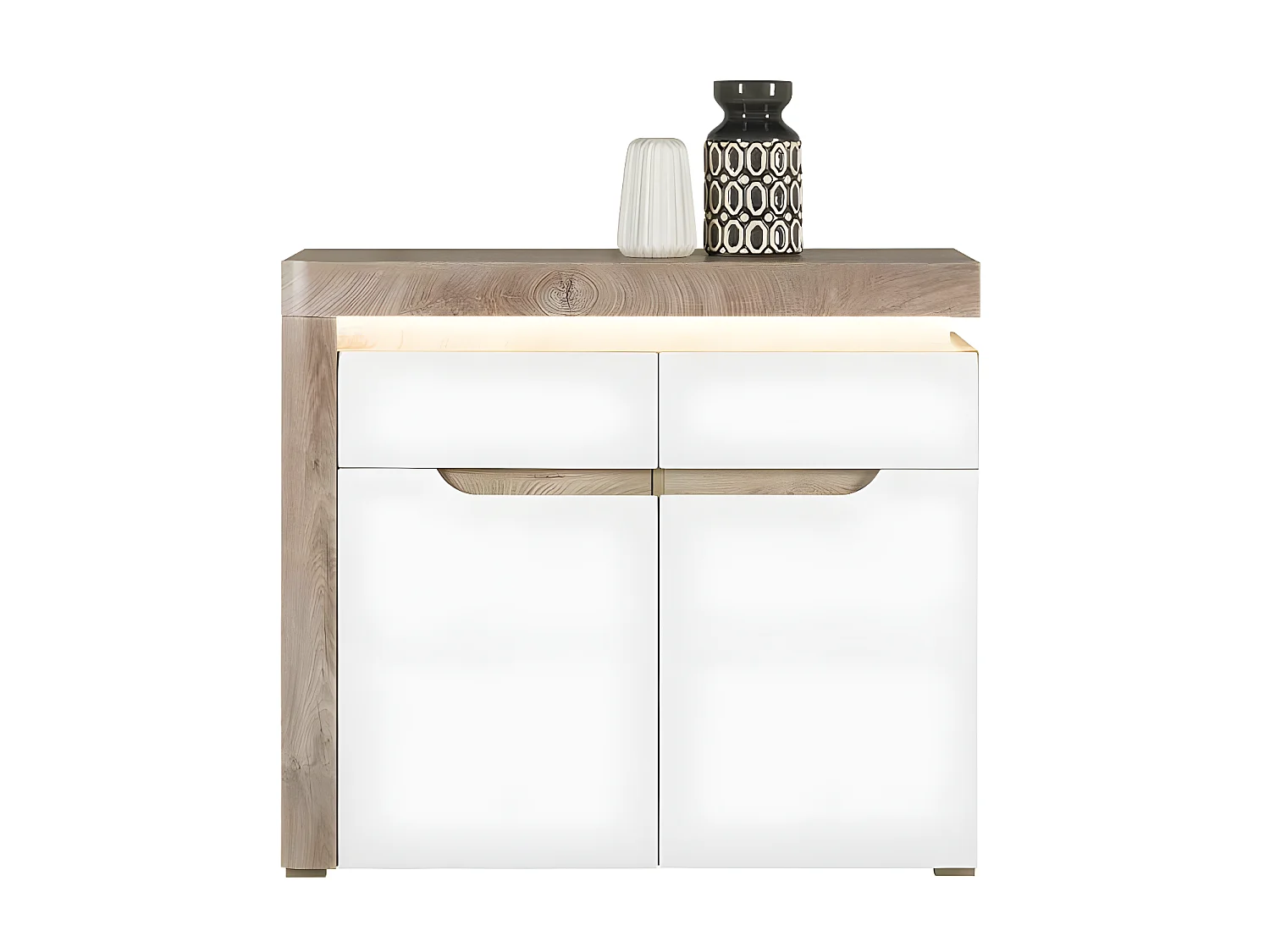 Buffet 2 portes 1 tiroir Blanc/Chêne à LED - KIELE - L 100 x l 39 x H 89 cm