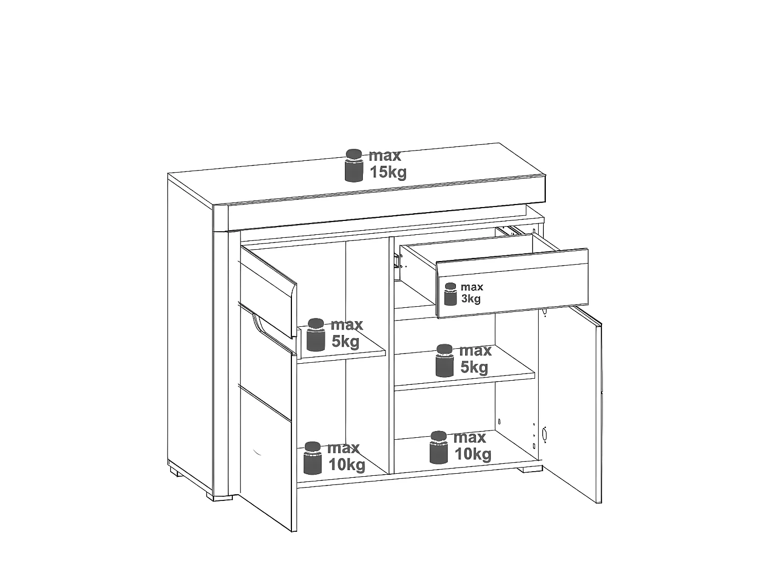 Buffet 2 portes 1 tiroir Blanc/Chêne à LED - KIELE - L 100 x l 39 x H 89 cm