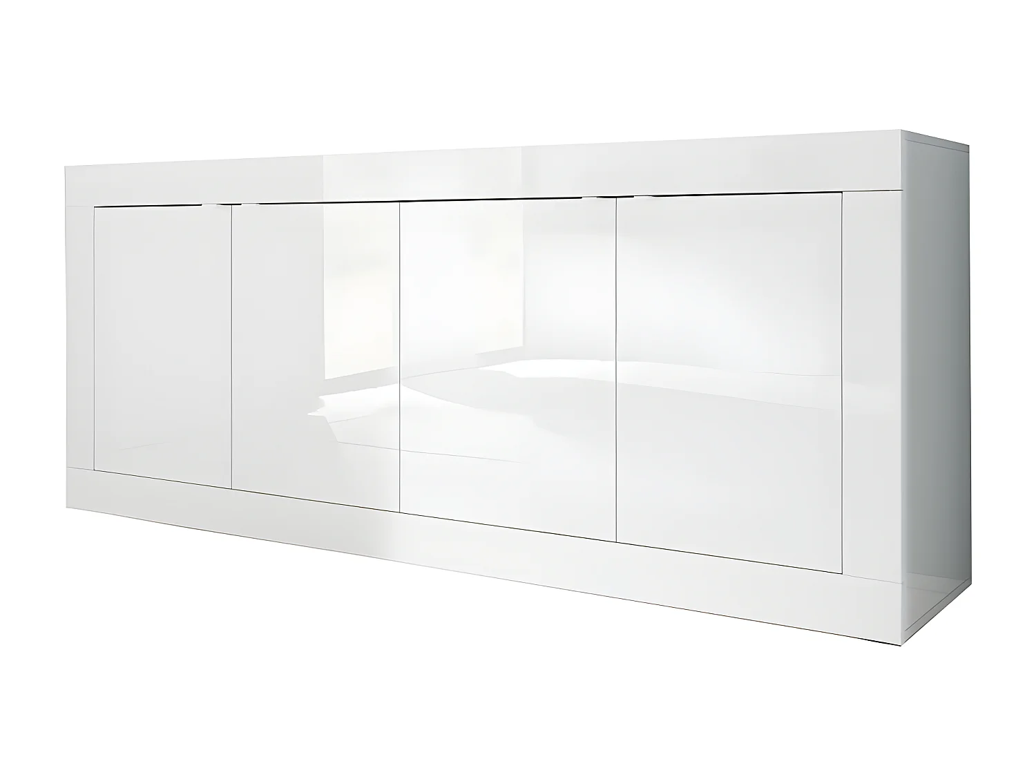 Buffet moderne 4 portes en bois Blanc laqué brillant - MILAN - L 207 x l 43 x H 86 cm