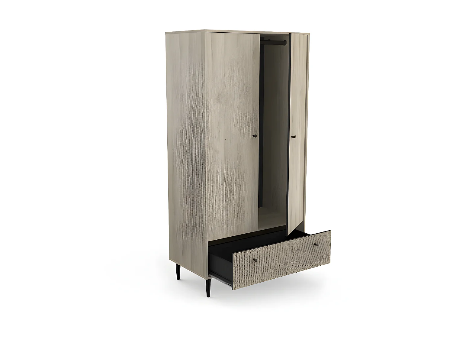 Armoire penderie 2 portes battantes + 1 tiroir Chêne clair - GONSAI - L 90 x l 50 x H 180 cm