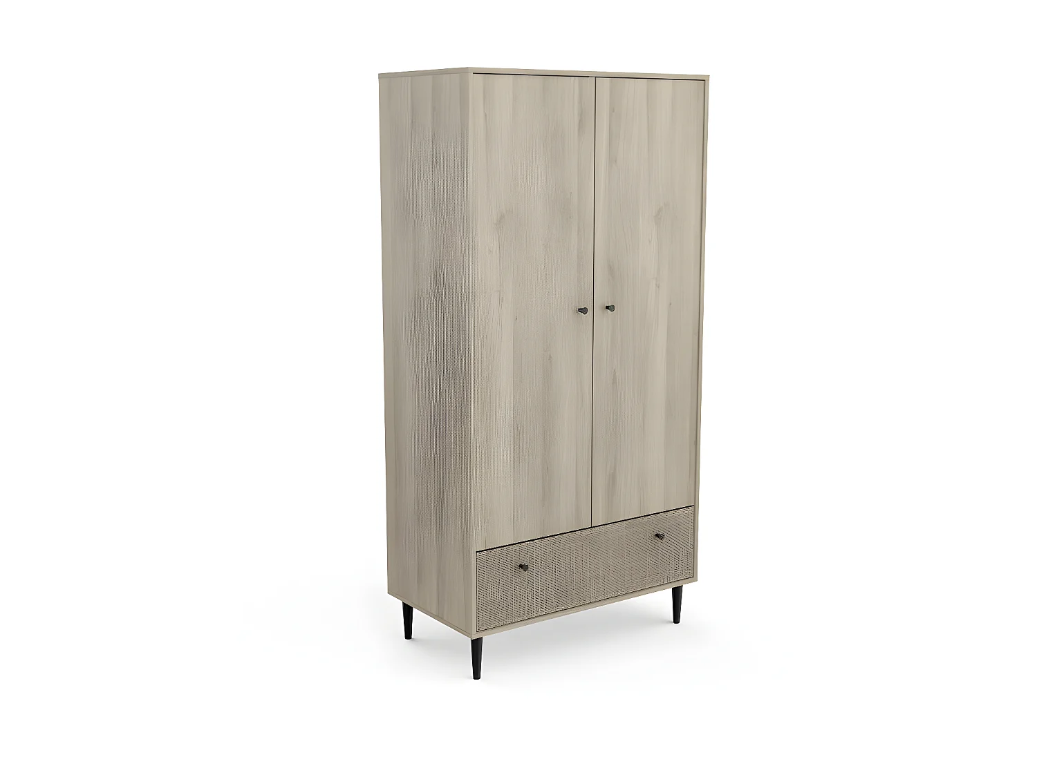 Armoire penderie 2 portes battantes + 1 tiroir Chêne clair - GONSAI - L 90 x l 50 x H 180 cm