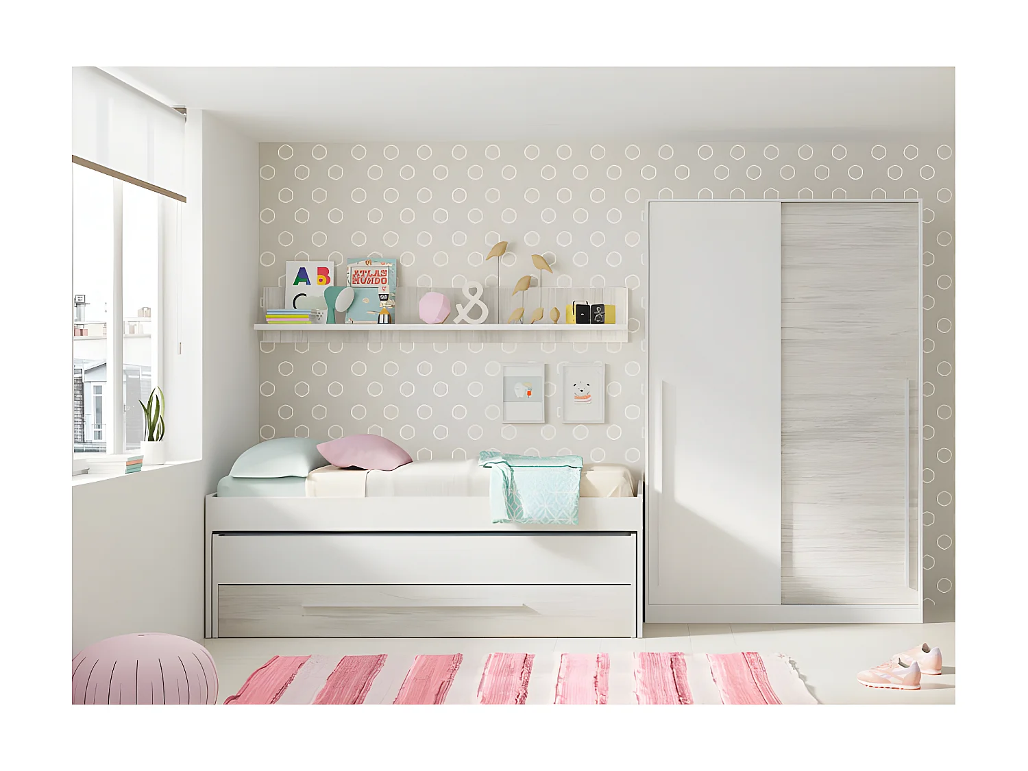 Armoire 2 portes coulissantes Blanc - PANDA - L 120 x l 50 x H 200 cm